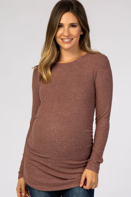 Mauve Soft Knit Button Shoulder Ruched Side Maternity Top sold by Pinkblush