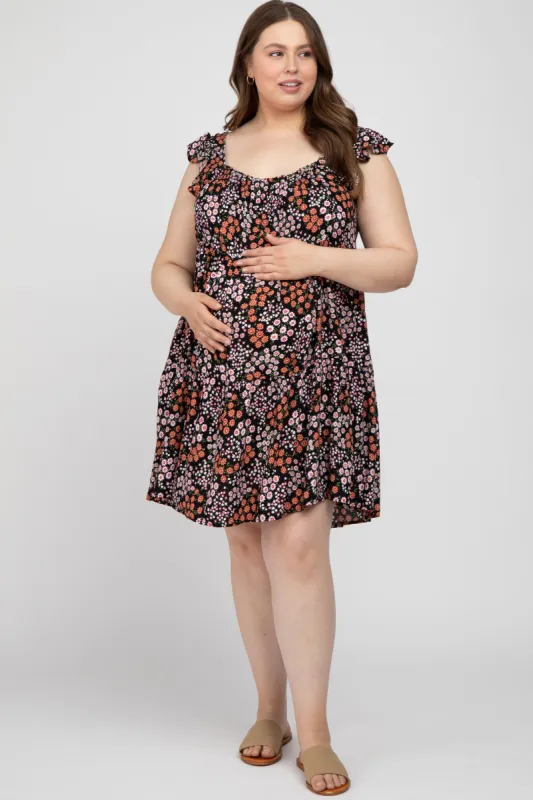 Black Ditsy Floral Flutter Sleeve Maternity Plus Dress sold by Pinkblush