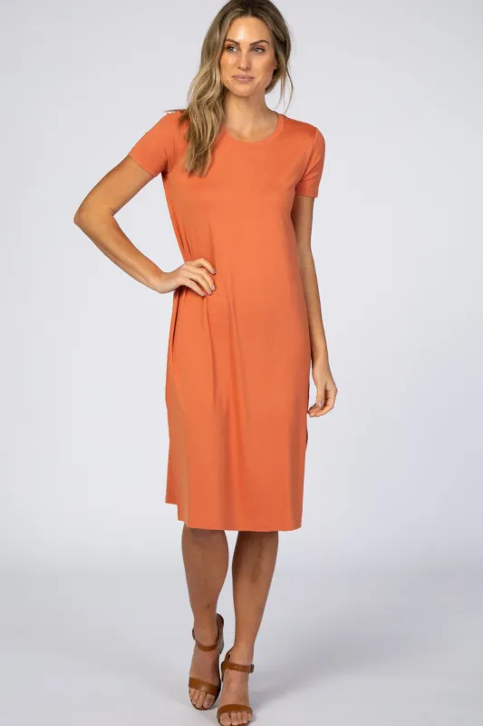 Orange Basic Side Slit Midi Dress sold by Pinkblush
