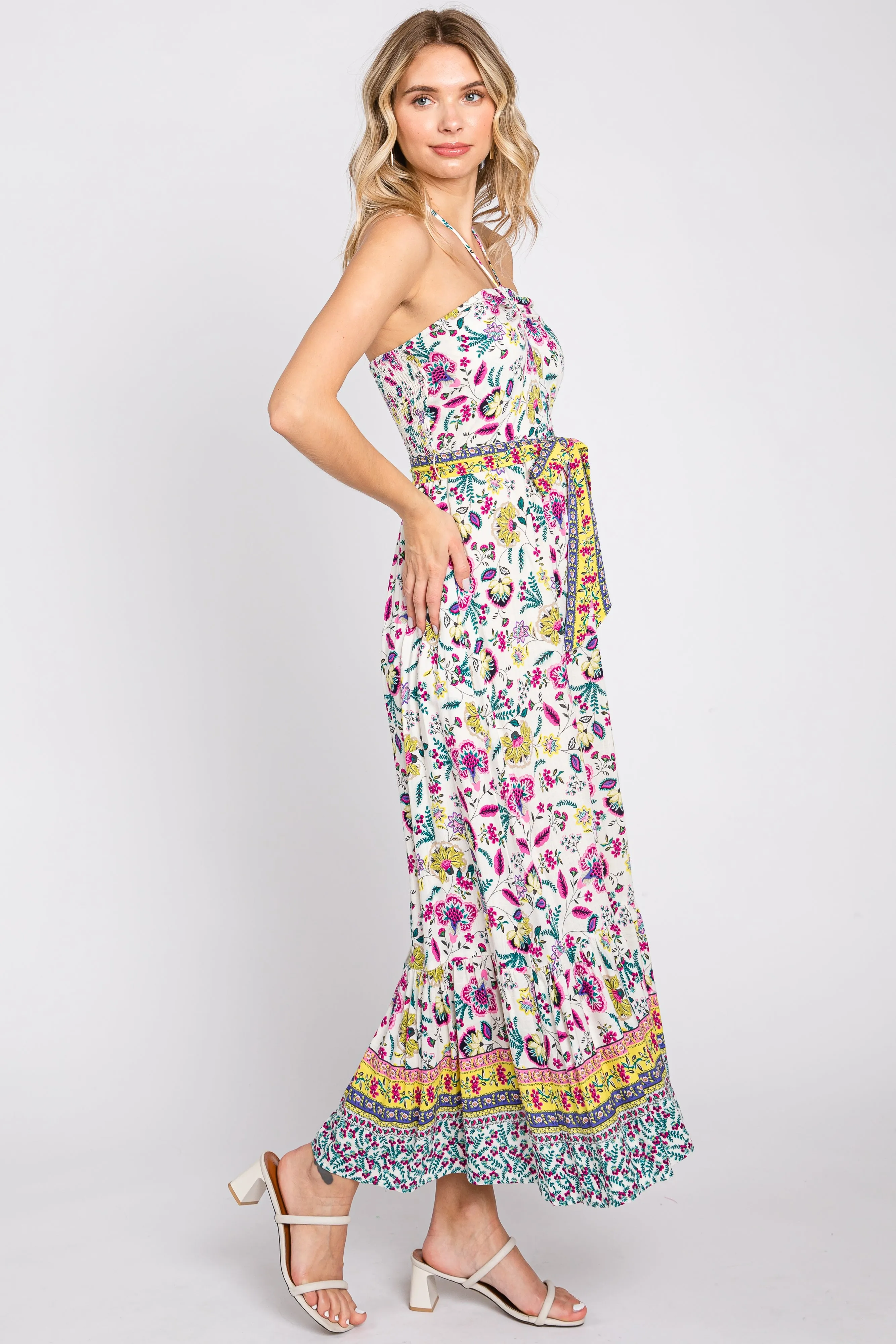 Multicolor Floral Halter Waist Tie Midi Dress sold by Pinkblush product image thumbnail 2