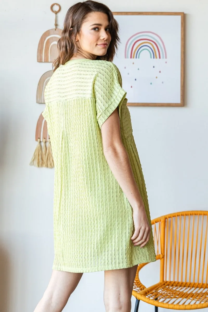 Lime Texture Knit Pocket Pleat Mini Dress sold by Pinkblush product image thumbnail 3