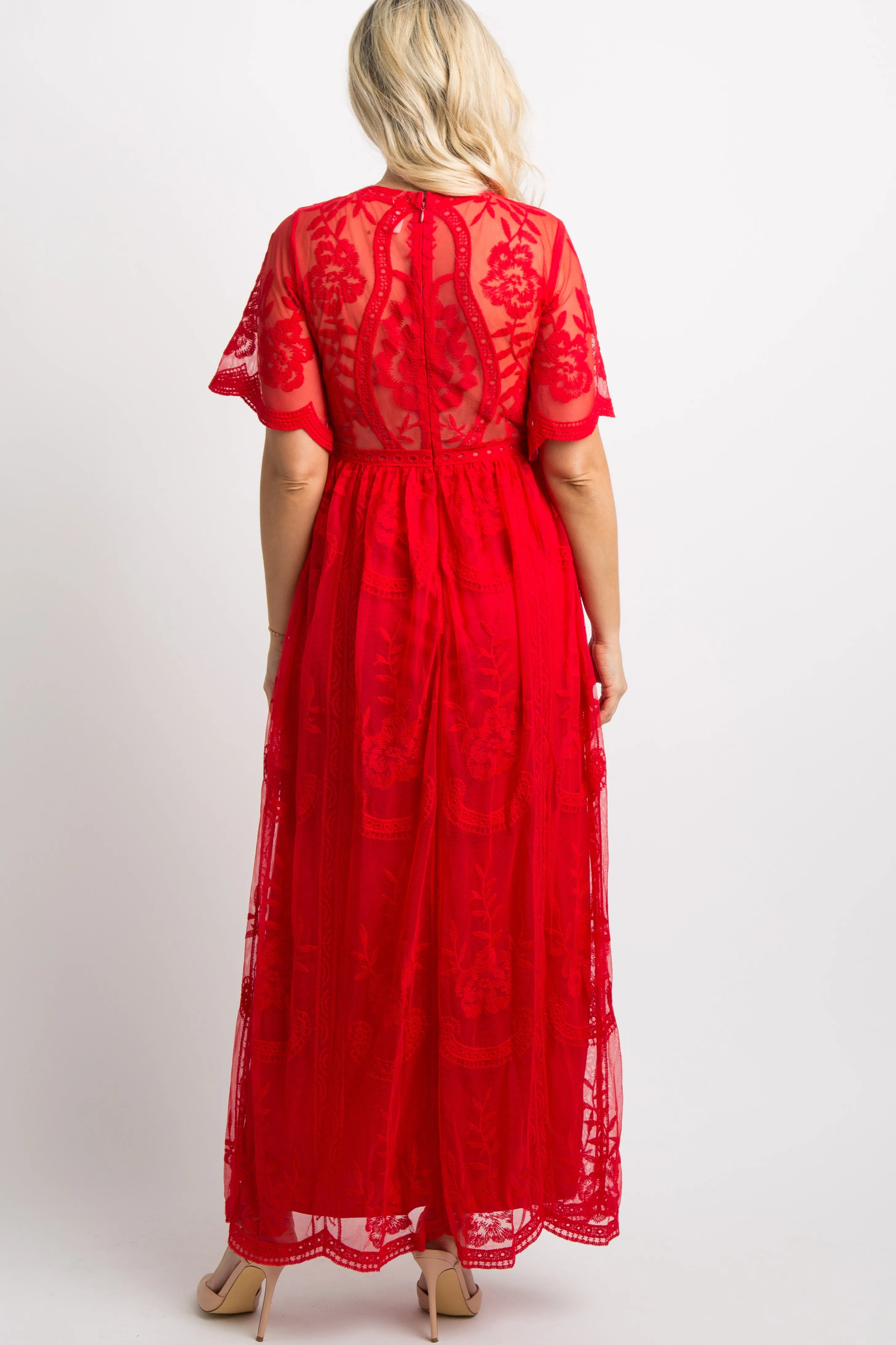 PinkBlush Red Lace Mesh Overlay Maternity Maxi Dress sold by Pinkblush product image thumbnail 3