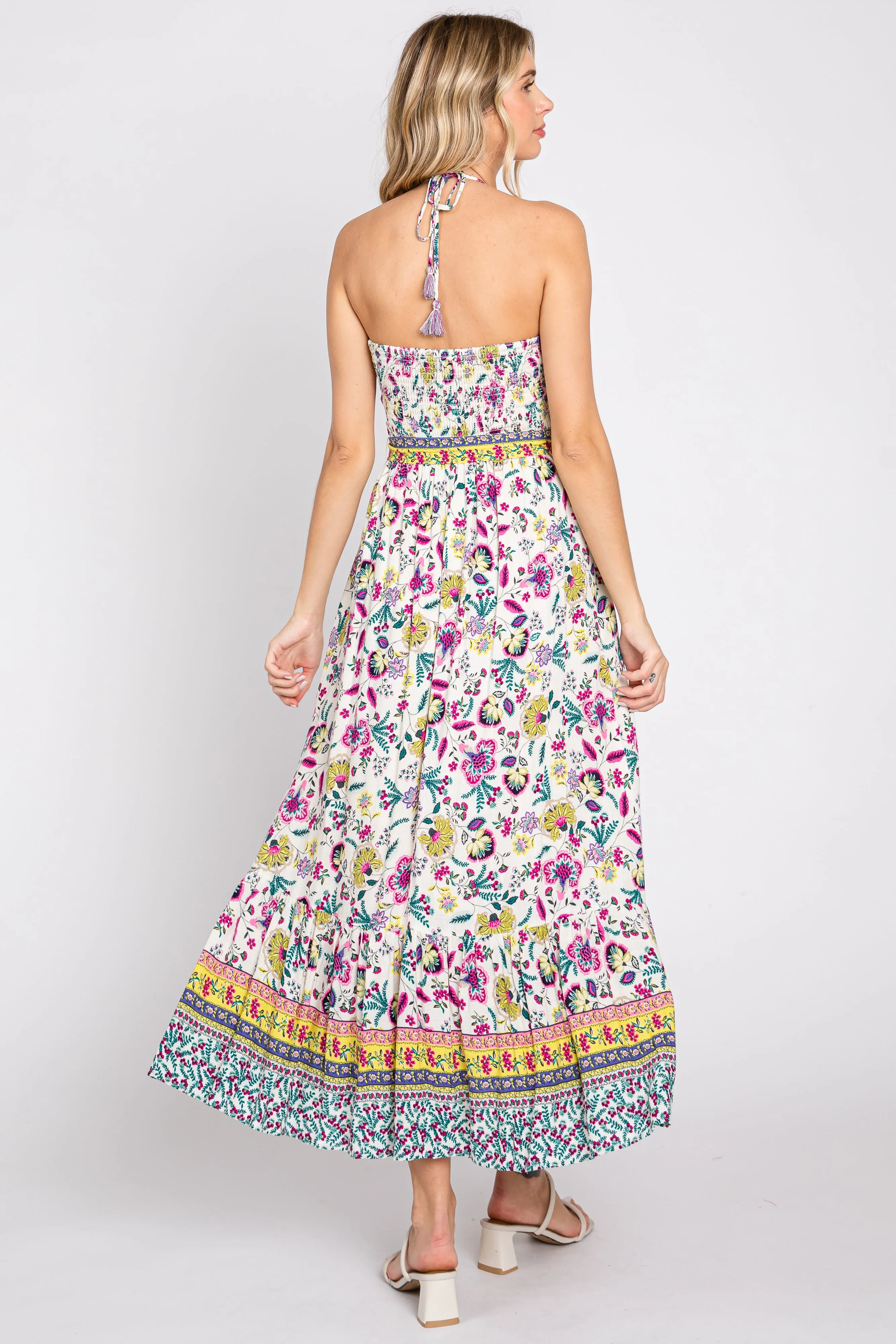 Multicolor Floral Halter Waist Tie Midi Dress sold by Pinkblush product image thumbnail 3