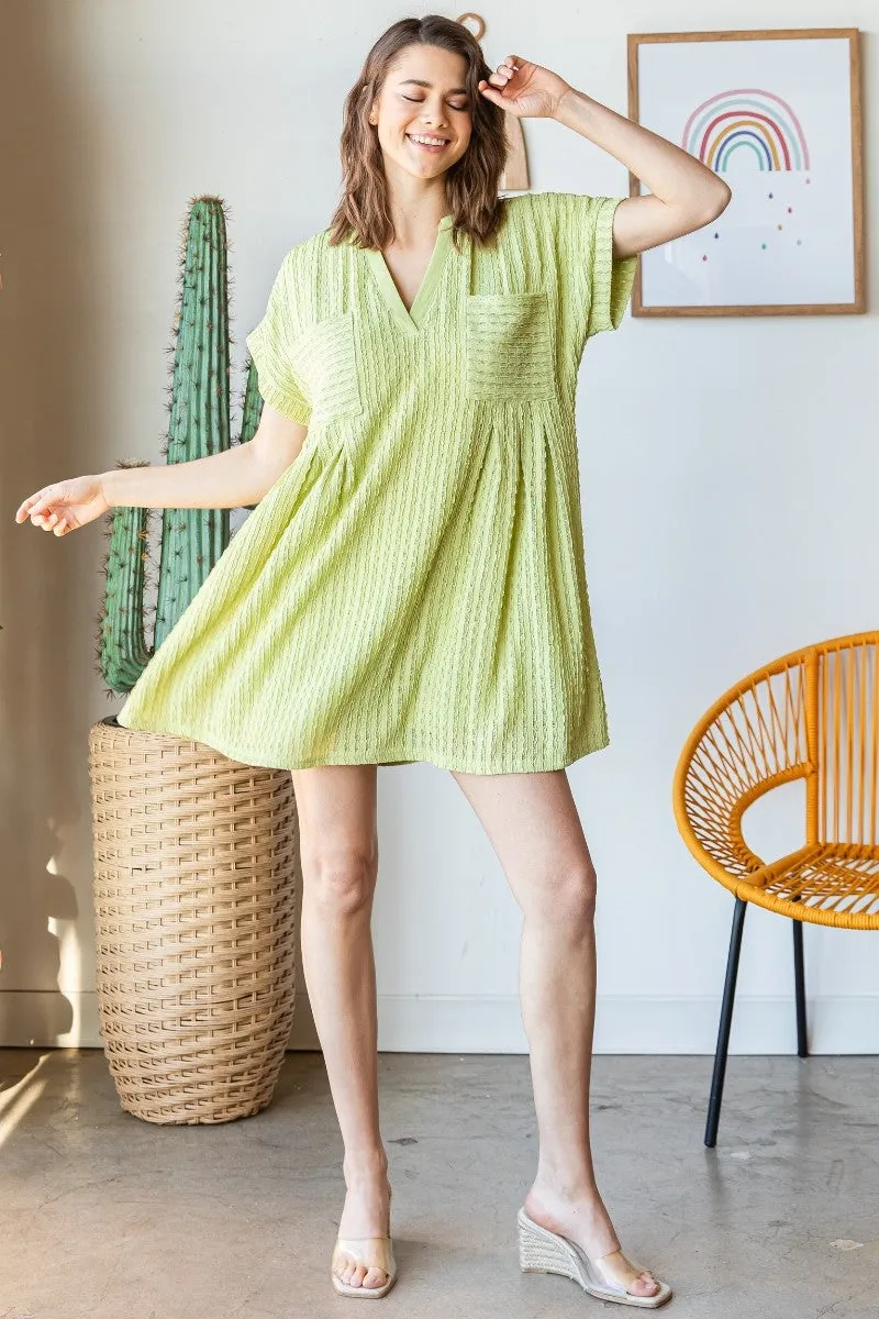 Lime Texture Knit Pocket Pleat Mini Dress sold by Pinkblush product image thumbnail 4