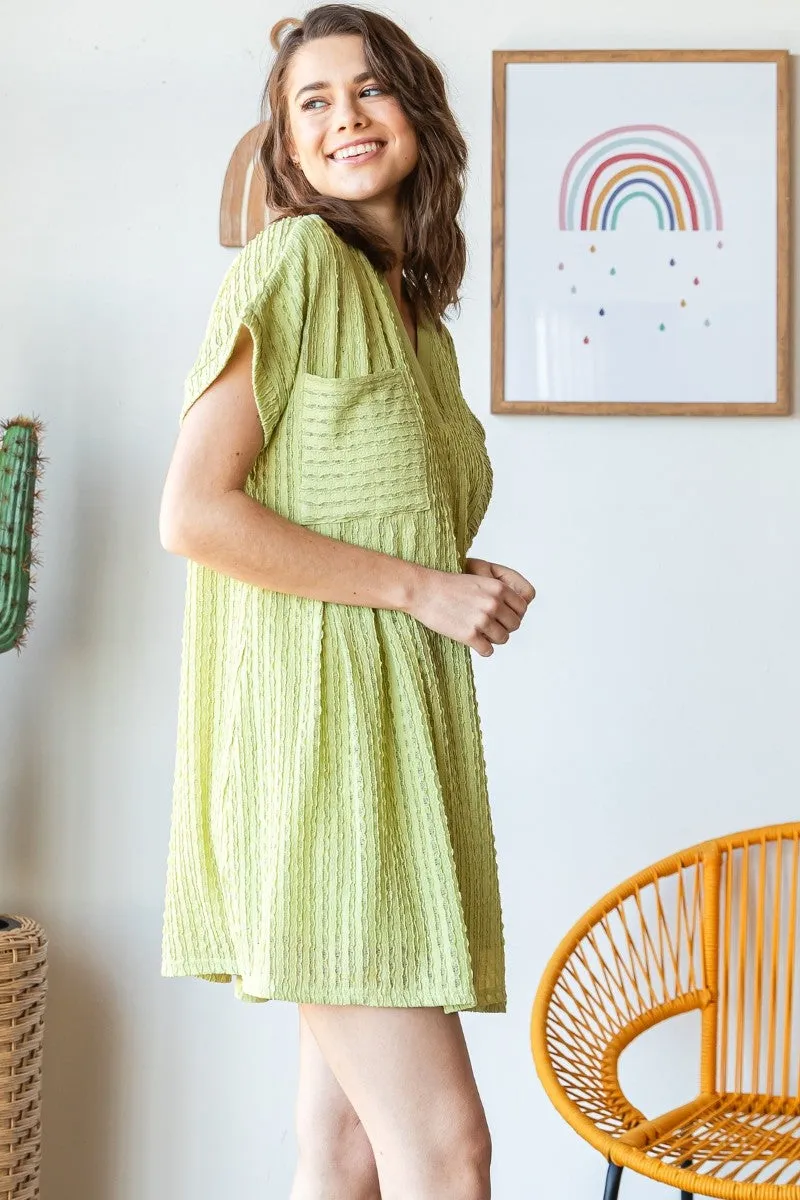 Lime Texture Knit Pocket Pleat Mini Dress sold by Pinkblush product image thumbnail 2