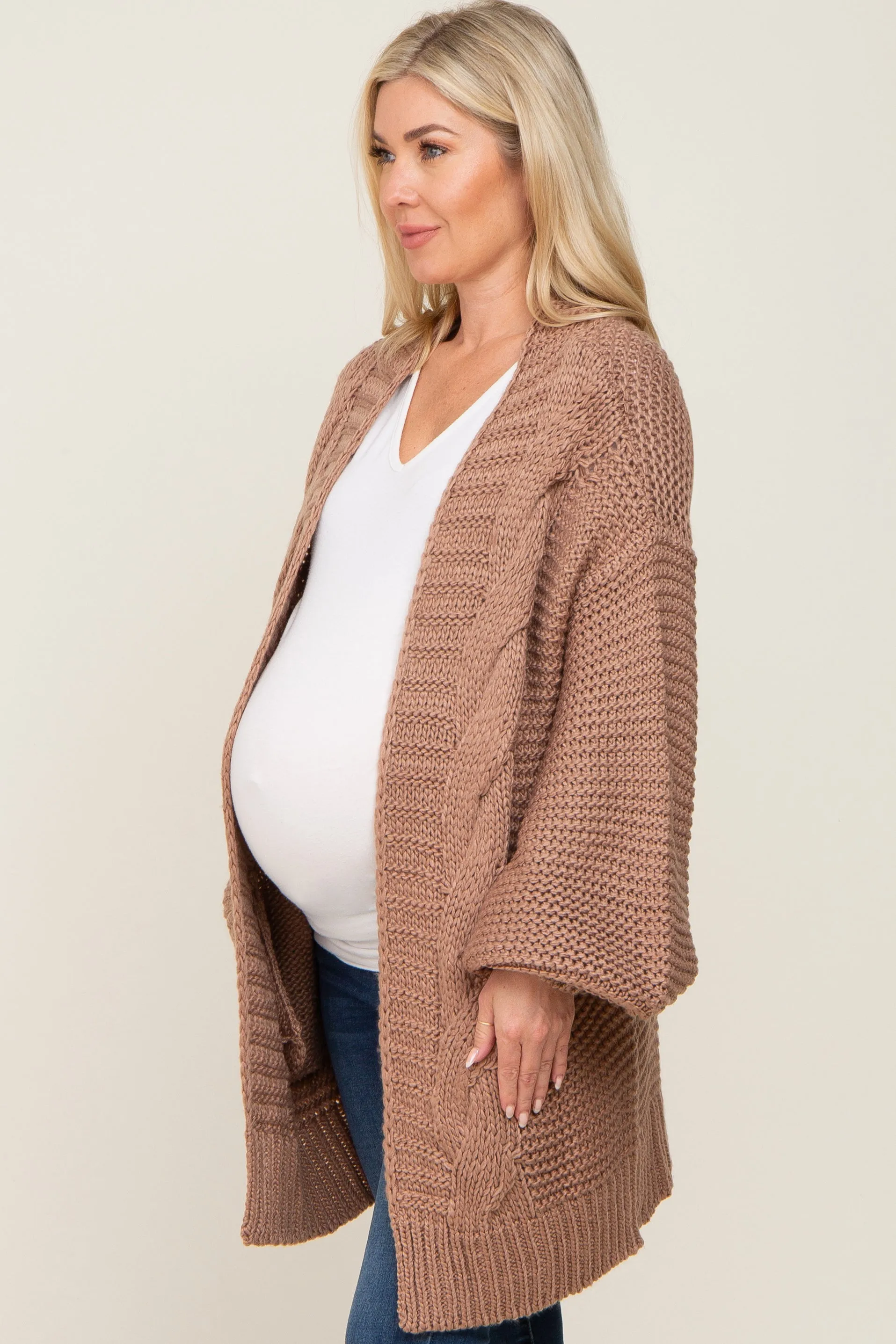 Brown Cable Knit Front Pocket Maternity Cardigan sold by Pinkblush product image thumbnail 2