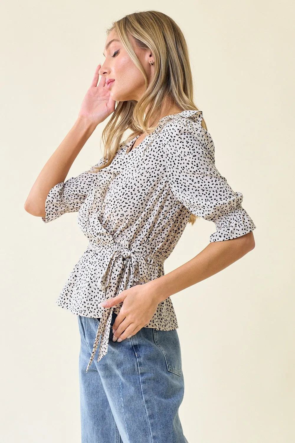 Ivory Ruffle Wrap Leopard Blouse sold by Pinkblush product image thumbnail 2