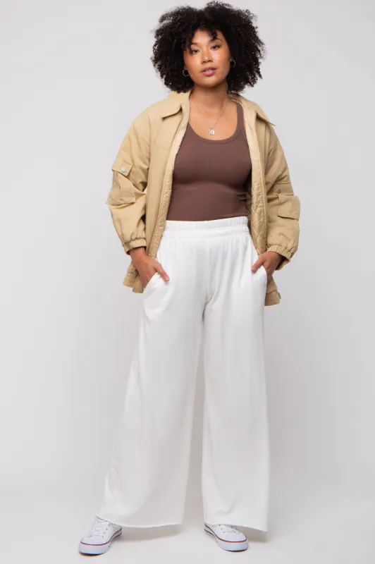 Ivory Soft Fleece Wide Leg Lounge Pants sold by Pinkblush
