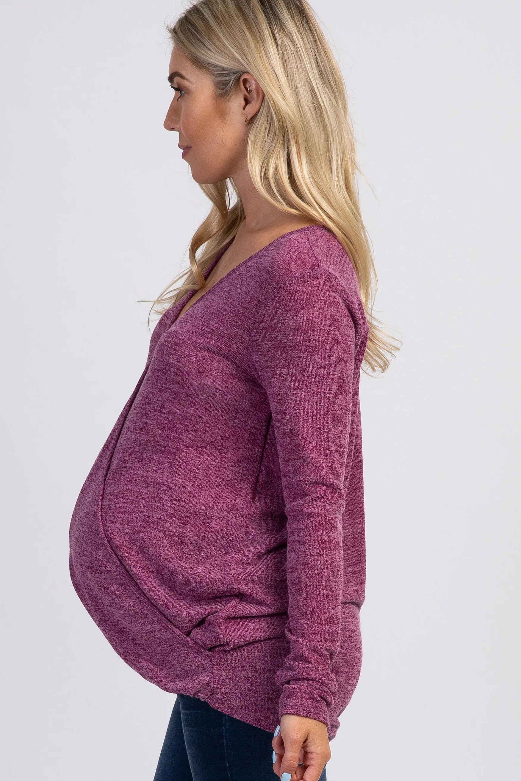 Burgundy Two-Tone Long Sleeve Maternity Wrap Top sold by Pinkblush product image thumbnail 2