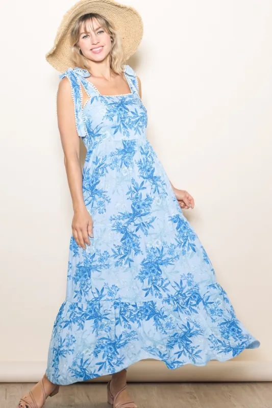 Blue Crochet Trim Floral Maxi Dress sold by Pinkblush