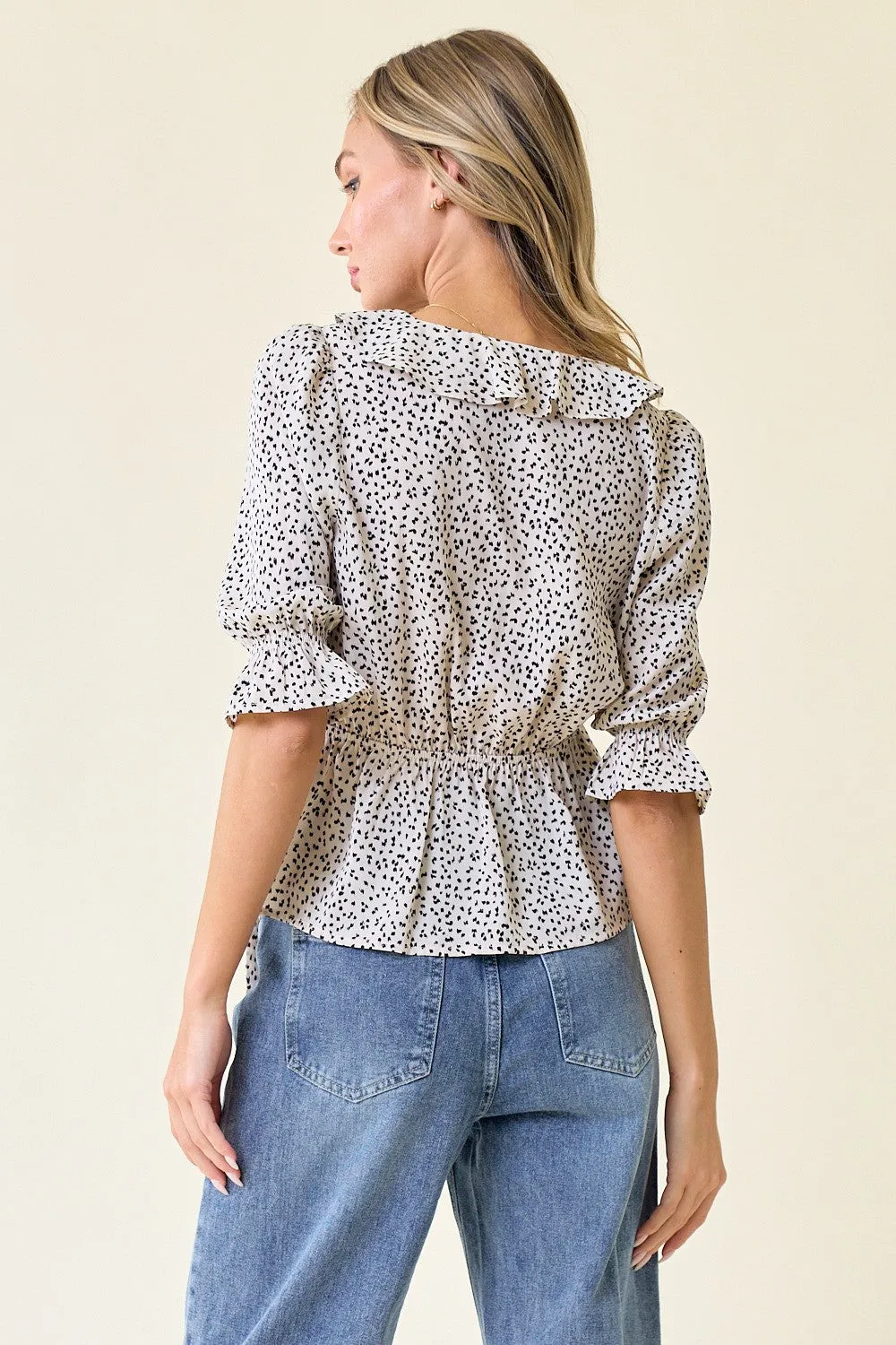 Ivory Ruffle Wrap Leopard Blouse sold by Pinkblush product image thumbnail 3