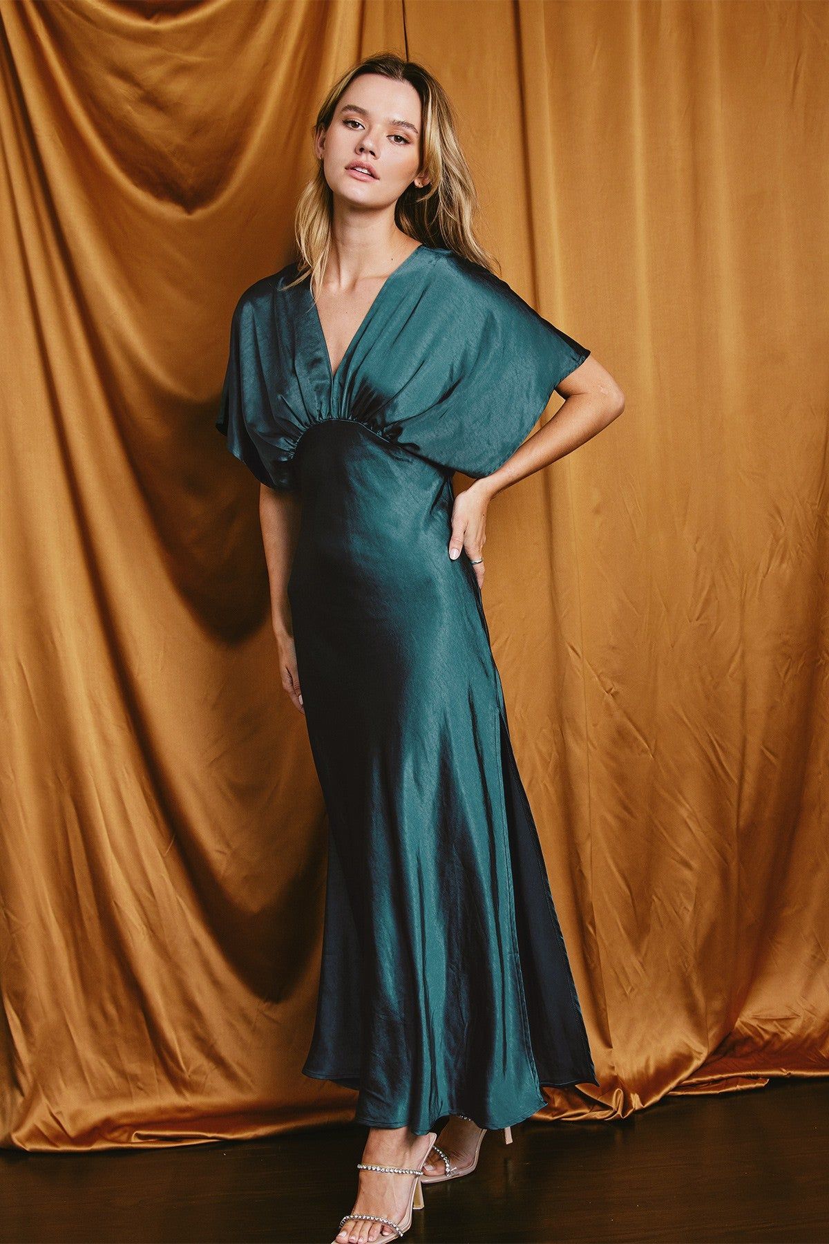 Deep Teal Satin Blouson Maxi Dress sold by Pinkblush product image thumbnail 2