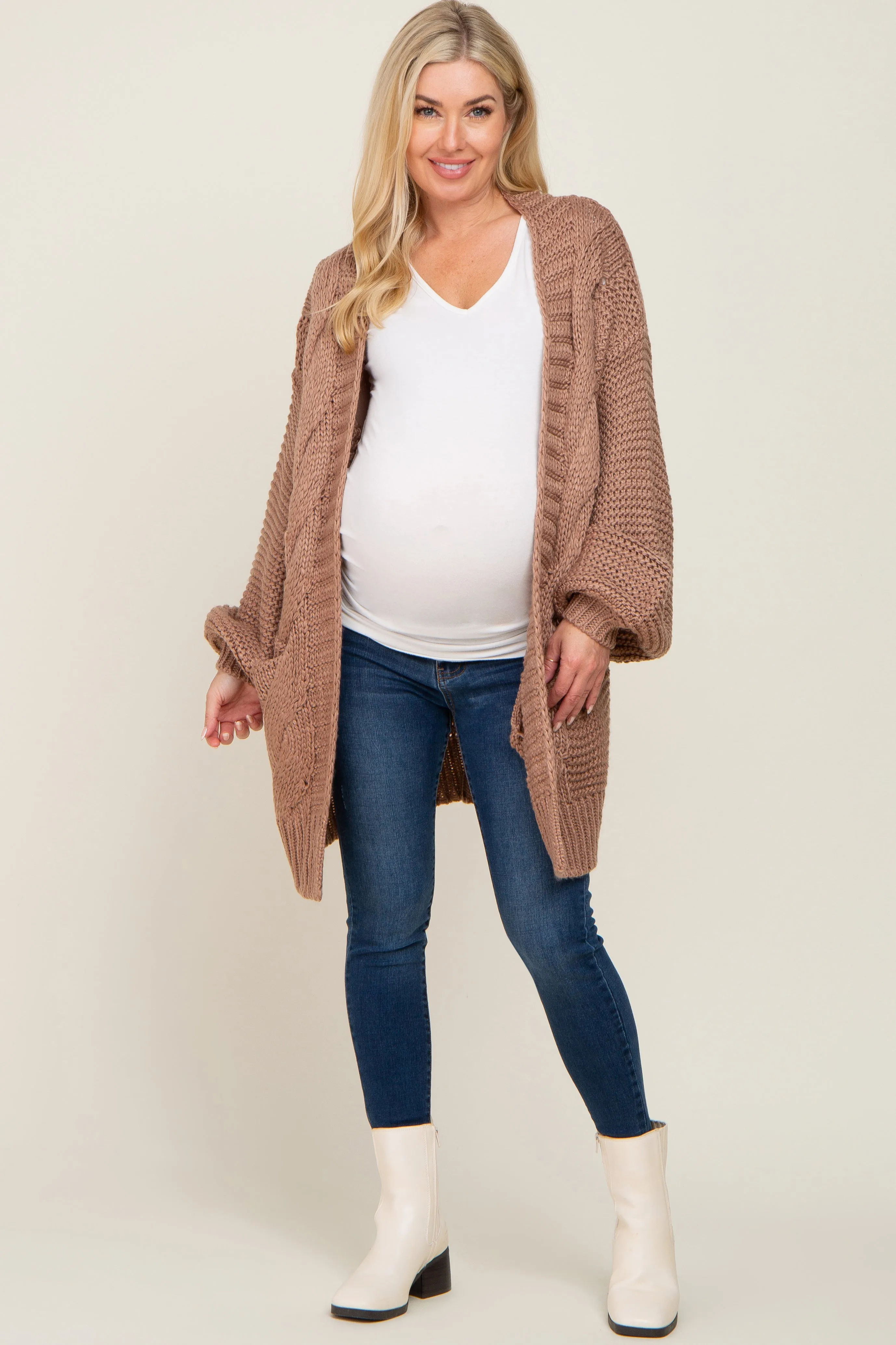 Brown Cable Knit Front Pocket Maternity Cardigan sold by Pinkblush product image thumbnail 4