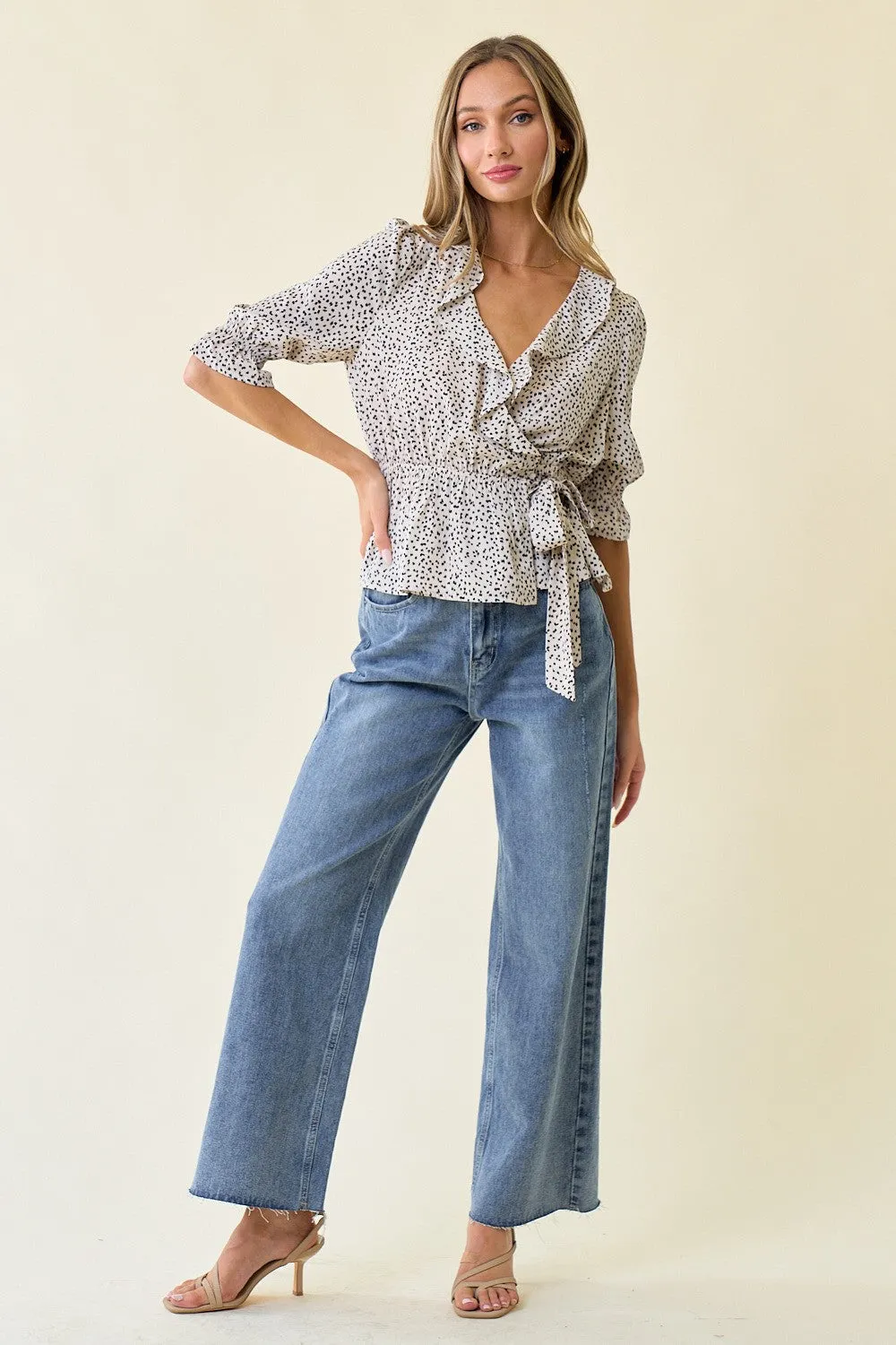 Ivory Ruffle Wrap Leopard Blouse sold by Pinkblush product image thumbnail 4