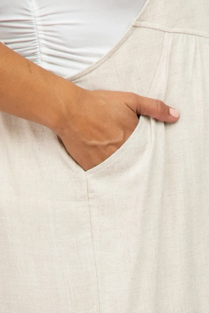 Beige Linen Maternity Plus Overalls sold by Pinkblush product image thumbnail 5