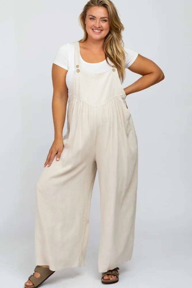 Beige Linen Maternity Plus Overalls sold by Pinkblush product image thumbnail 2
