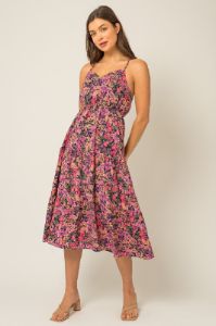 Hunter Green Floral Sleeveless Tiered Floral Print Midi Dress sold by Pinkblush