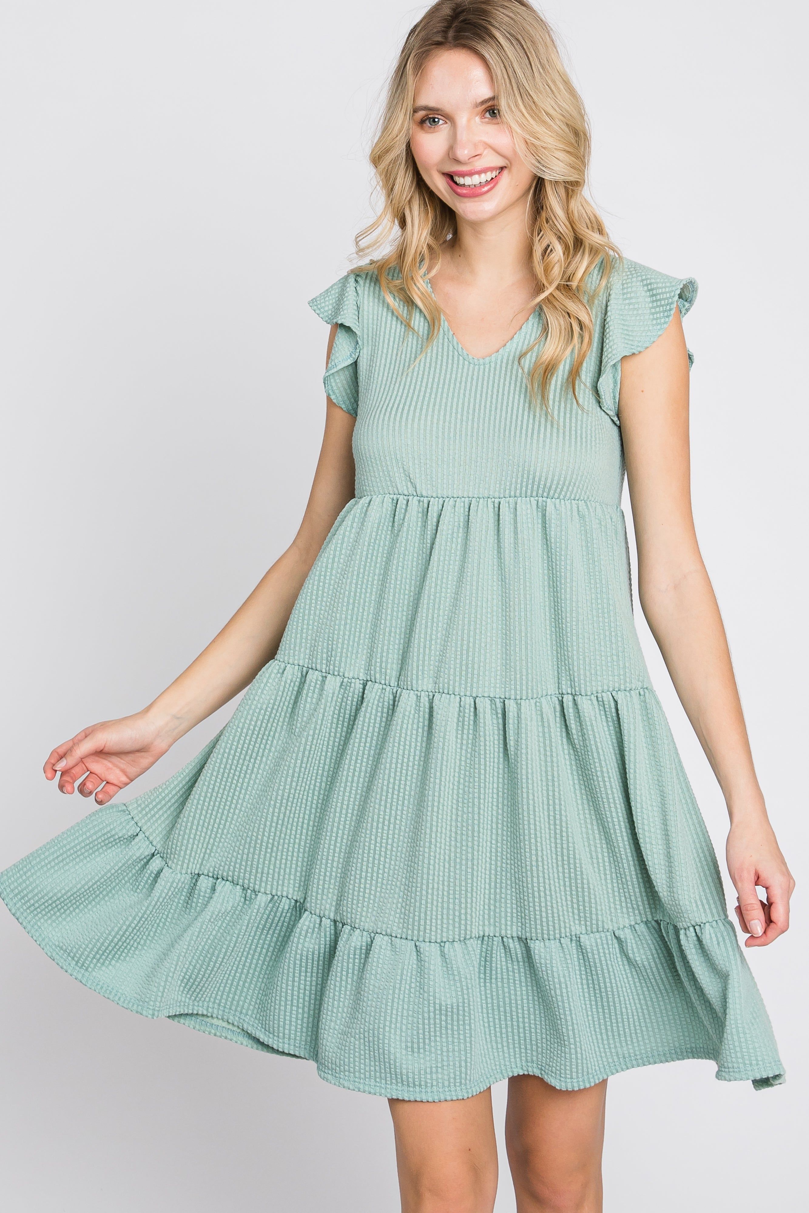 Mint Green Ruffle Sleeve Tiered Dress sold by Pinkblush product image thumbnail 3
