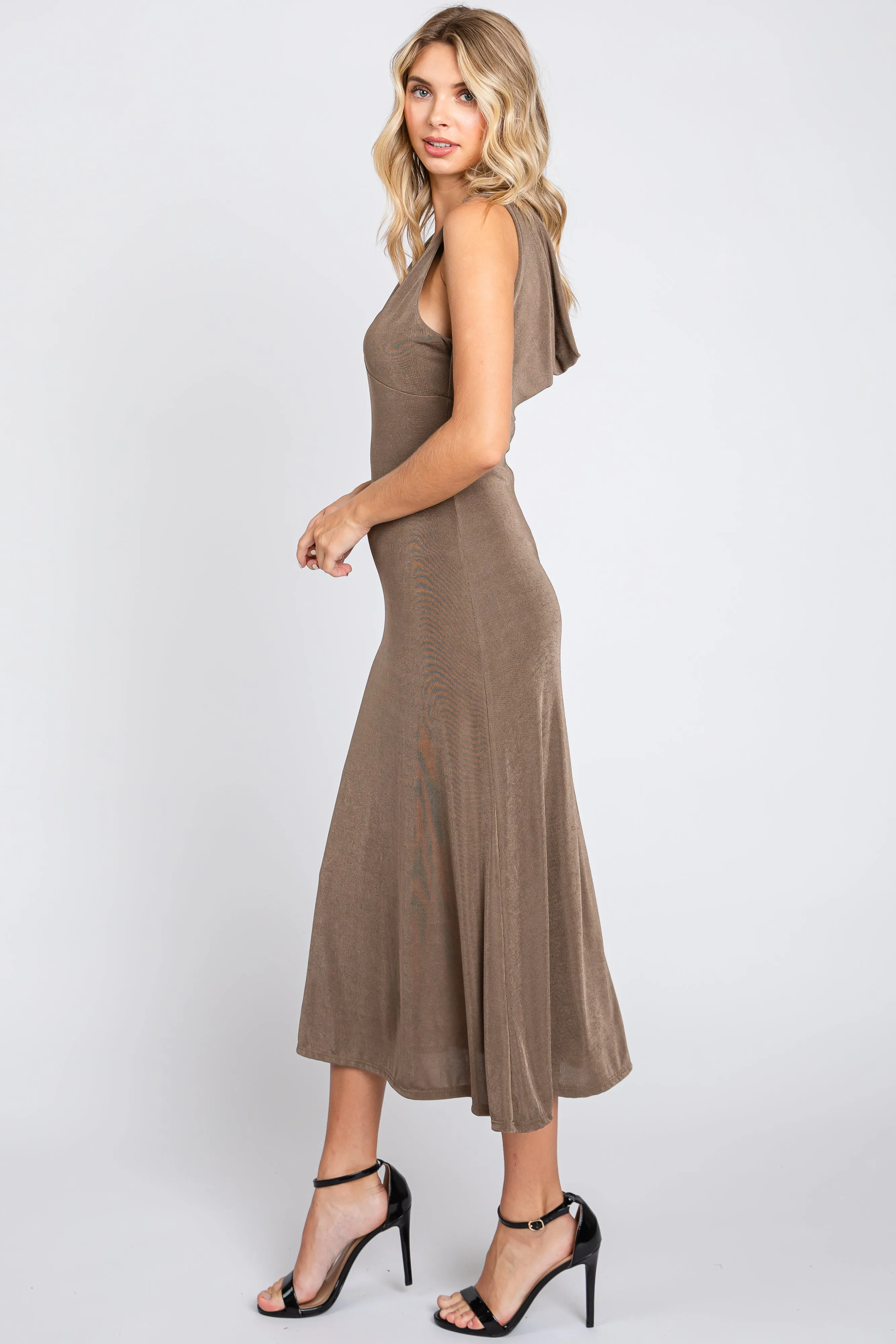 Mocha A-Line Draped Back Midi Dress sold by Pinkblush product image thumbnail 2