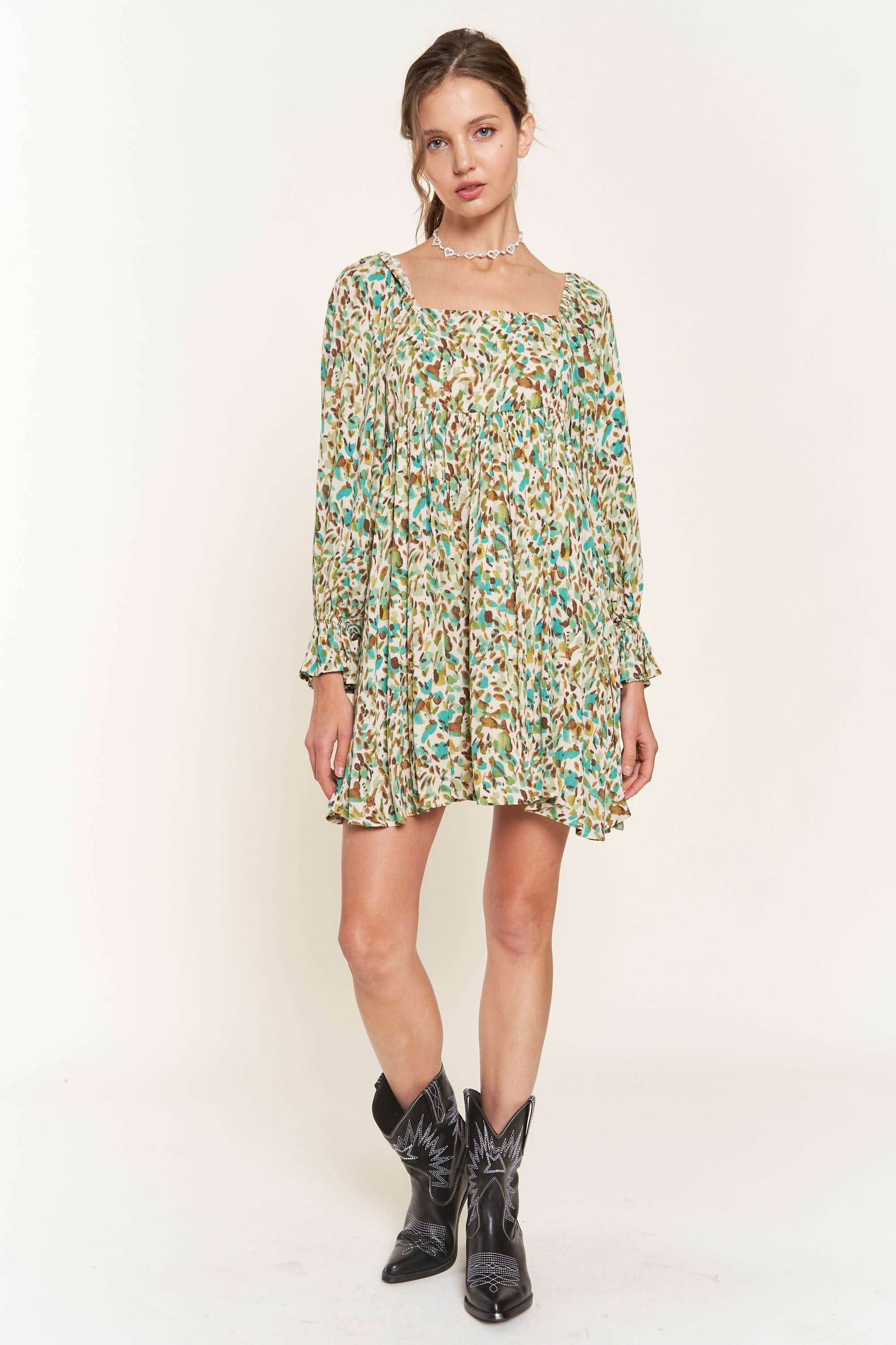 Green Mini Dress With Long Sleeves sold by Pinkblush product image thumbnail 2