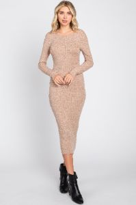 Mocha Ribbed Open Back Midi Dress sold by Pinkblush