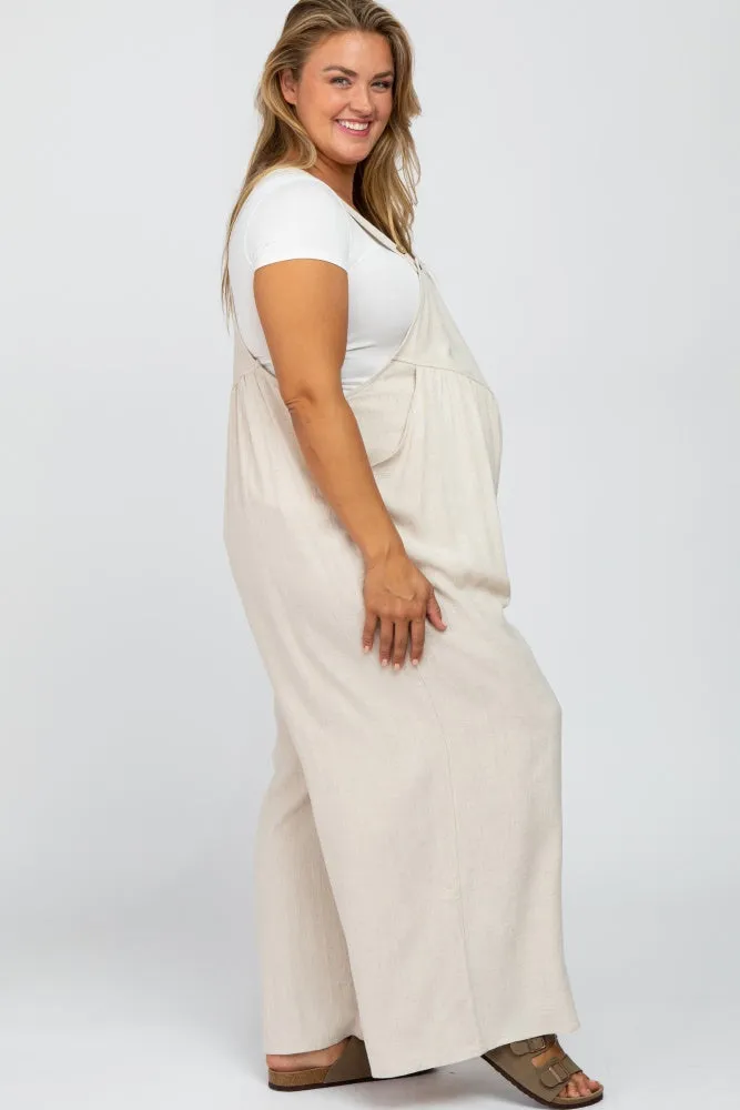 Beige Linen Maternity Plus Overalls sold by Pinkblush product image thumbnail 3