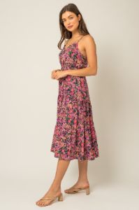 Hunter Green Floral Sleeveless Tiered Floral Print Midi Dress sold by Pinkblush