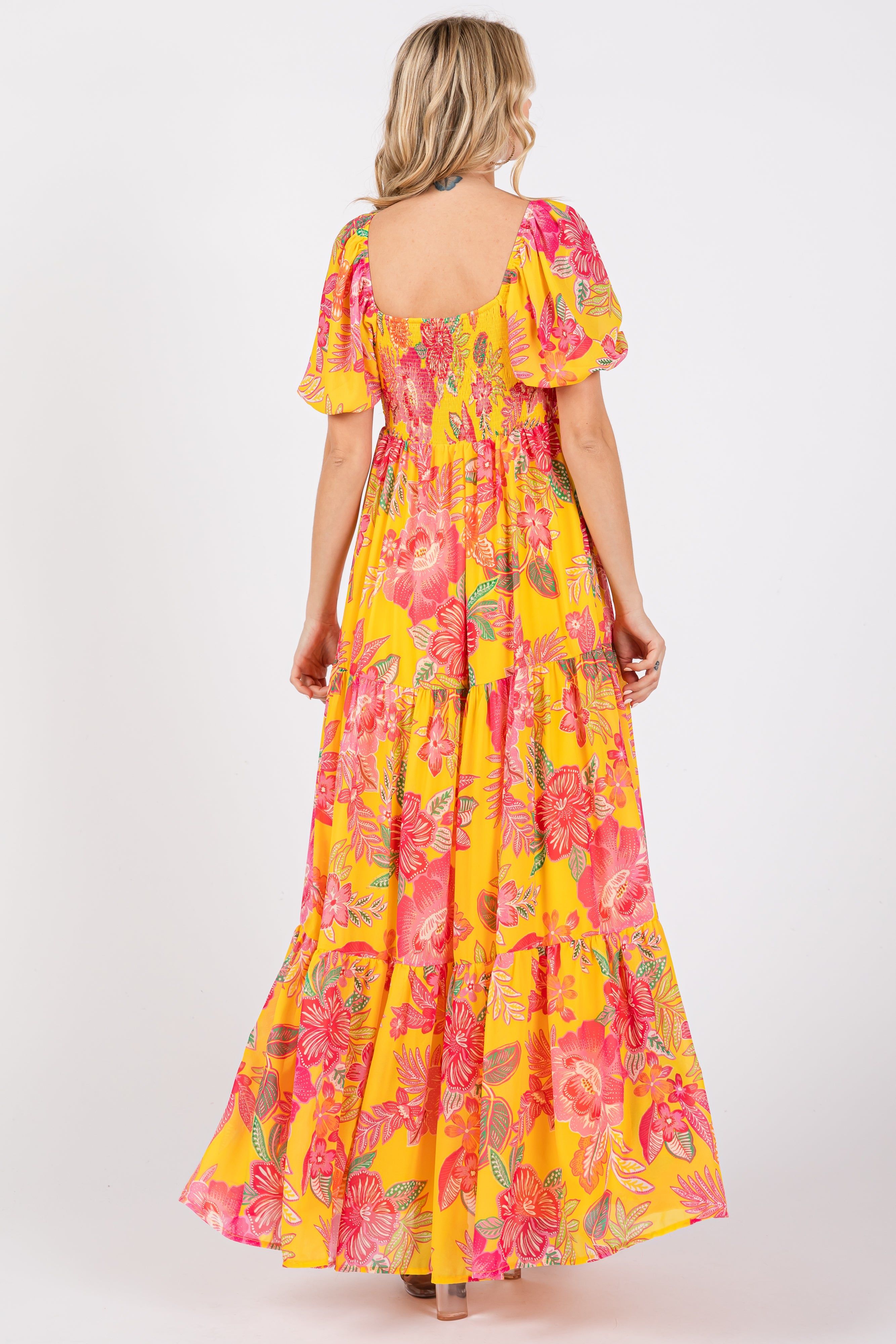 Yellow Floral Sweetheart Neck Tiered Maxi Dress sold by Pinkblush product image thumbnail 3