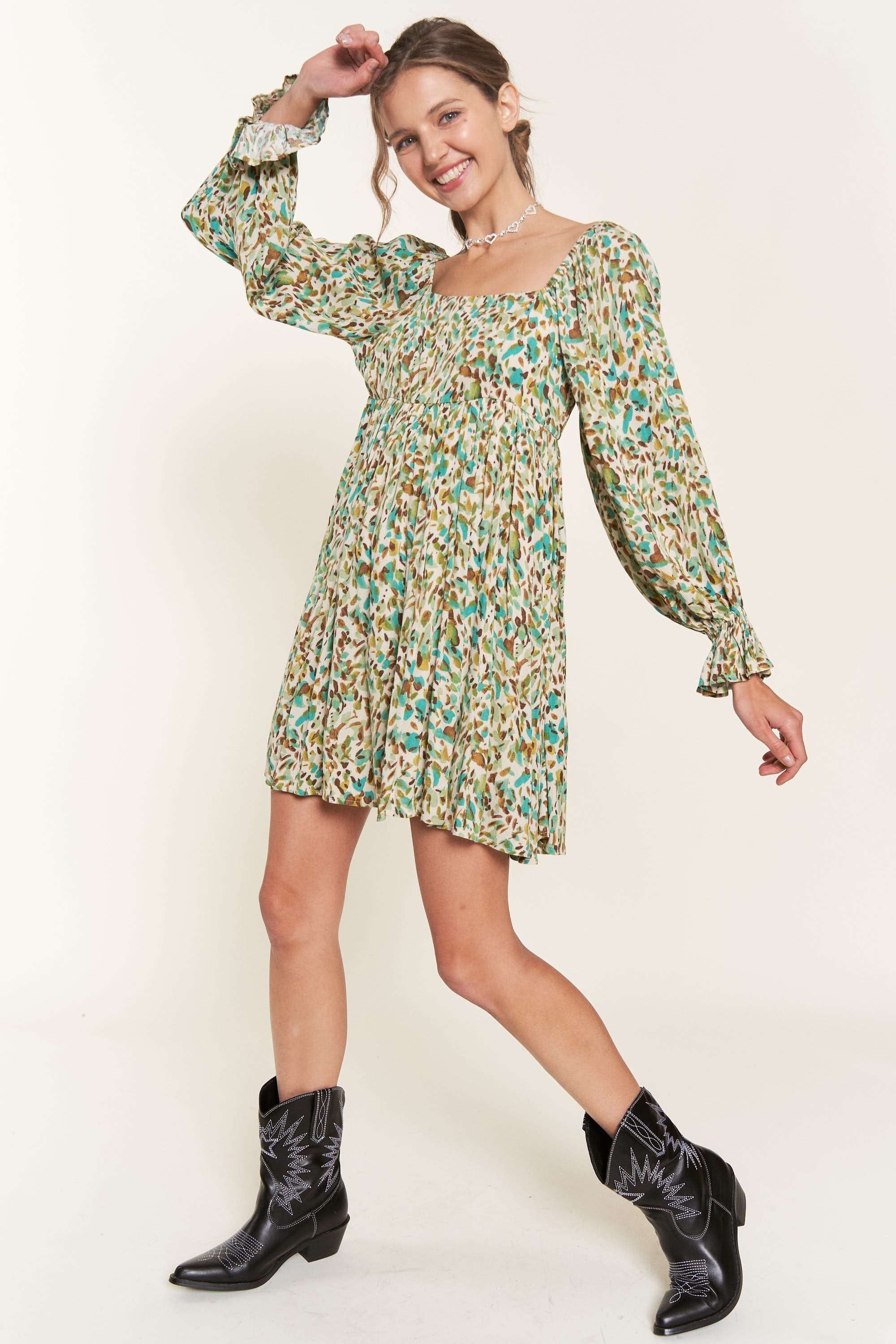 Green Mini Dress With Long Sleeves sold by Pinkblush product image thumbnail 3