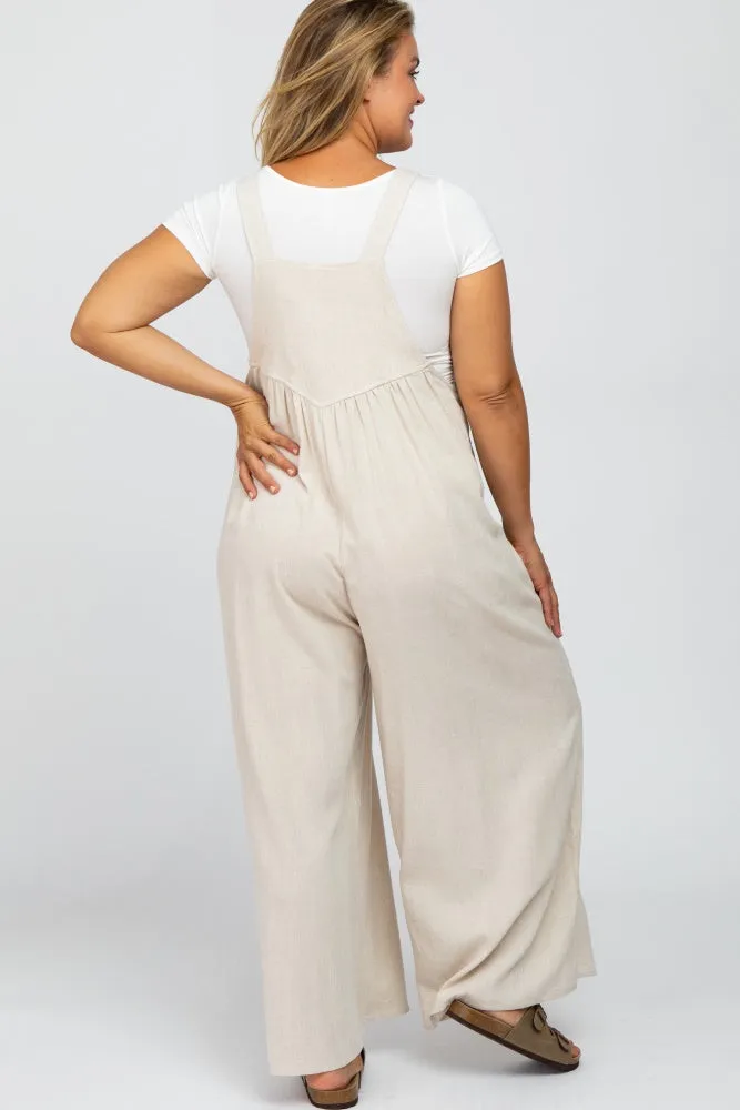 Beige Linen Maternity Plus Overalls sold by Pinkblush product image thumbnail 4