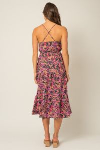 Hunter Green Floral Sleeveless Tiered Floral Print Midi Dress sold by Pinkblush