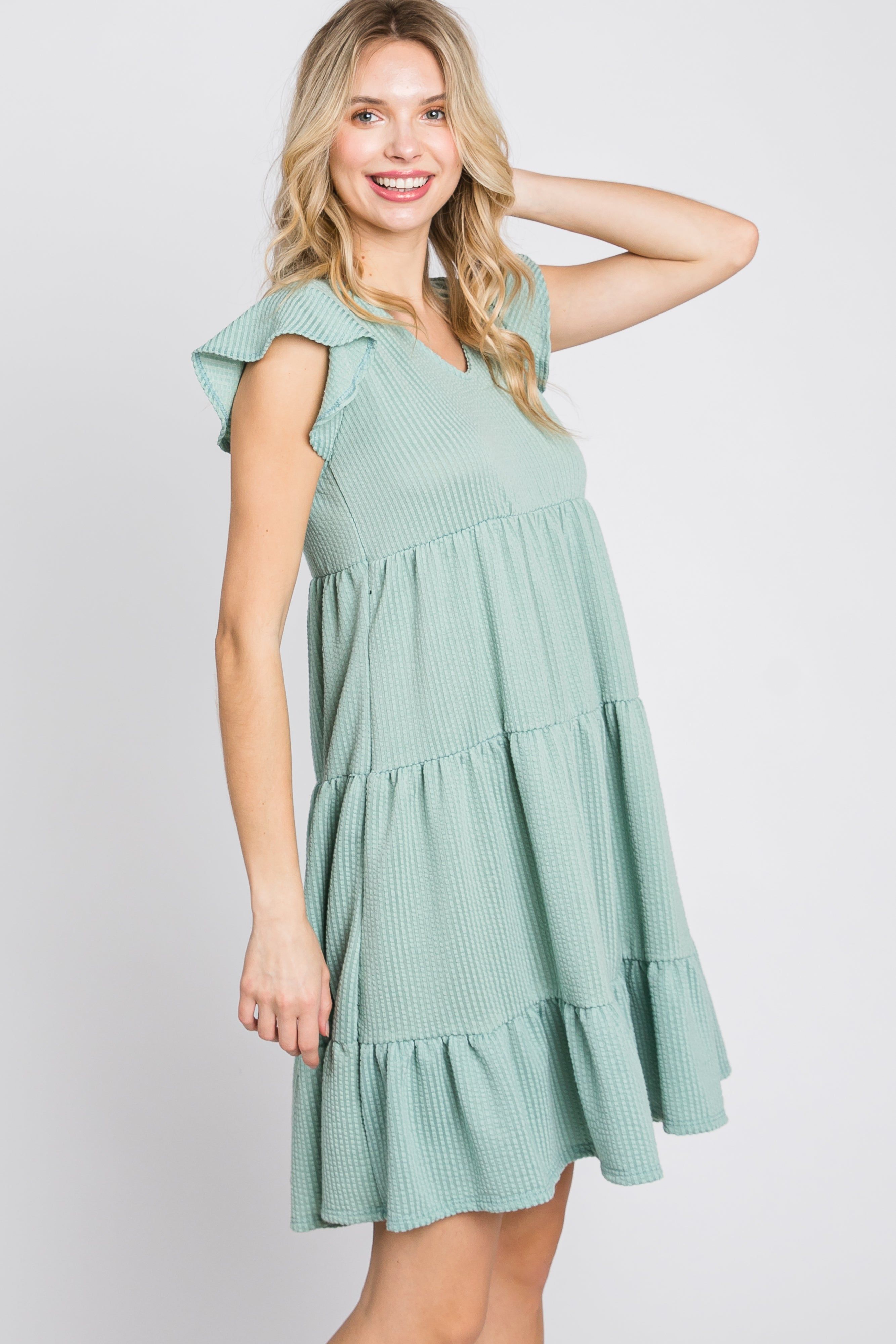 Mint Green Ruffle Sleeve Tiered Dress sold by Pinkblush product image thumbnail 5