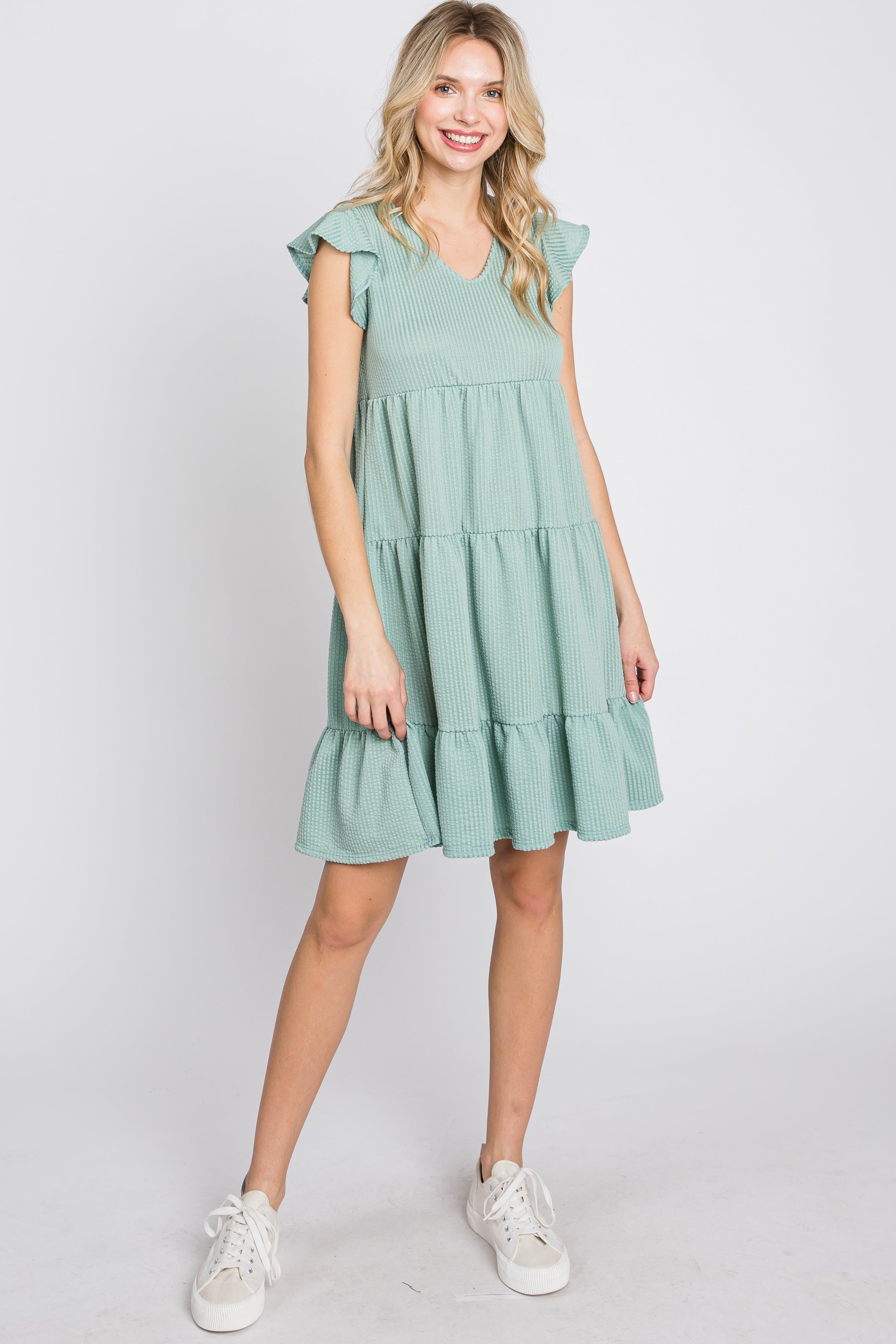 Mint Green Ruffle Sleeve Tiered Dress sold by Pinkblush product image thumbnail 2