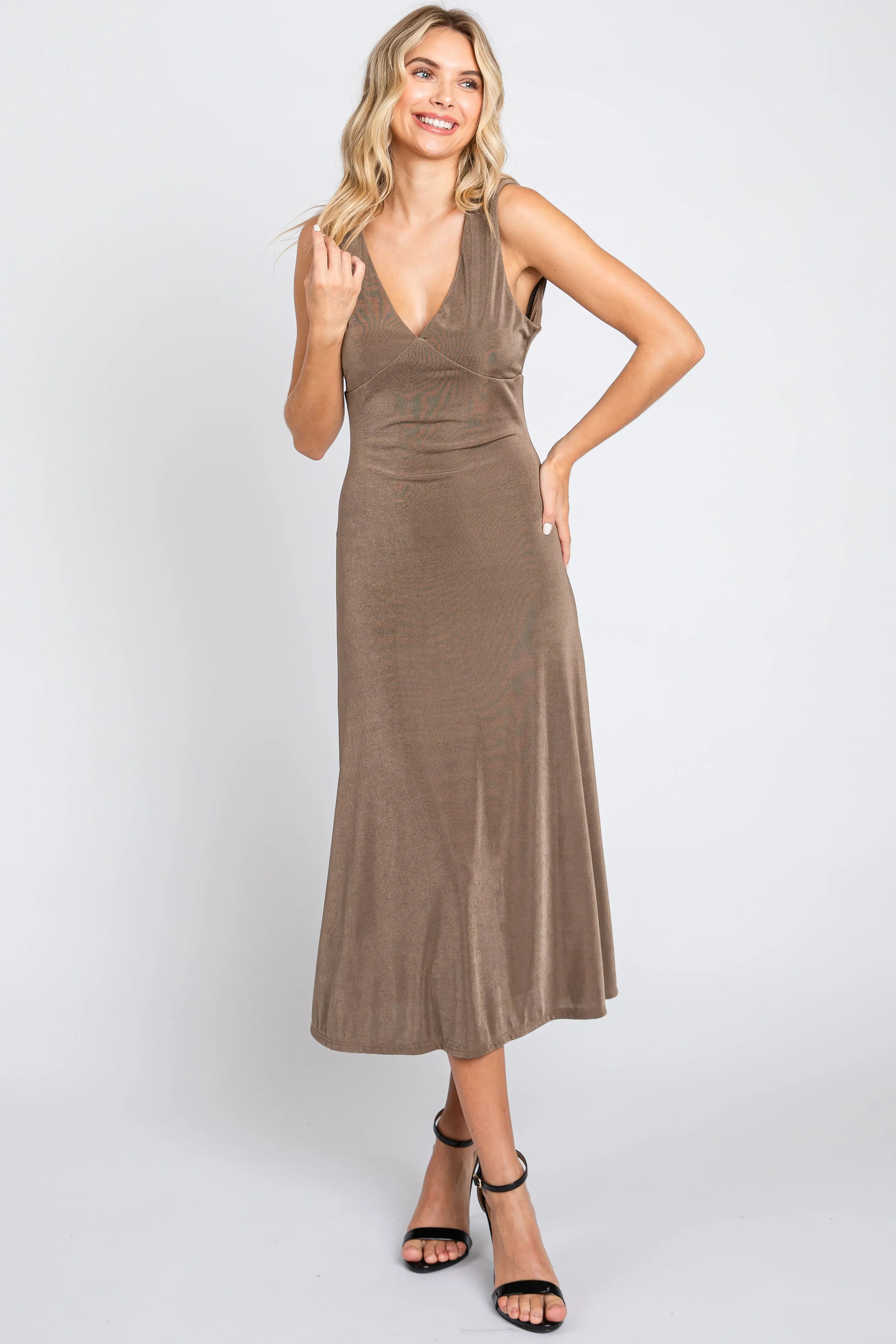 Mocha A-Line Draped Back Midi Dress sold by Pinkblush product image thumbnail 4