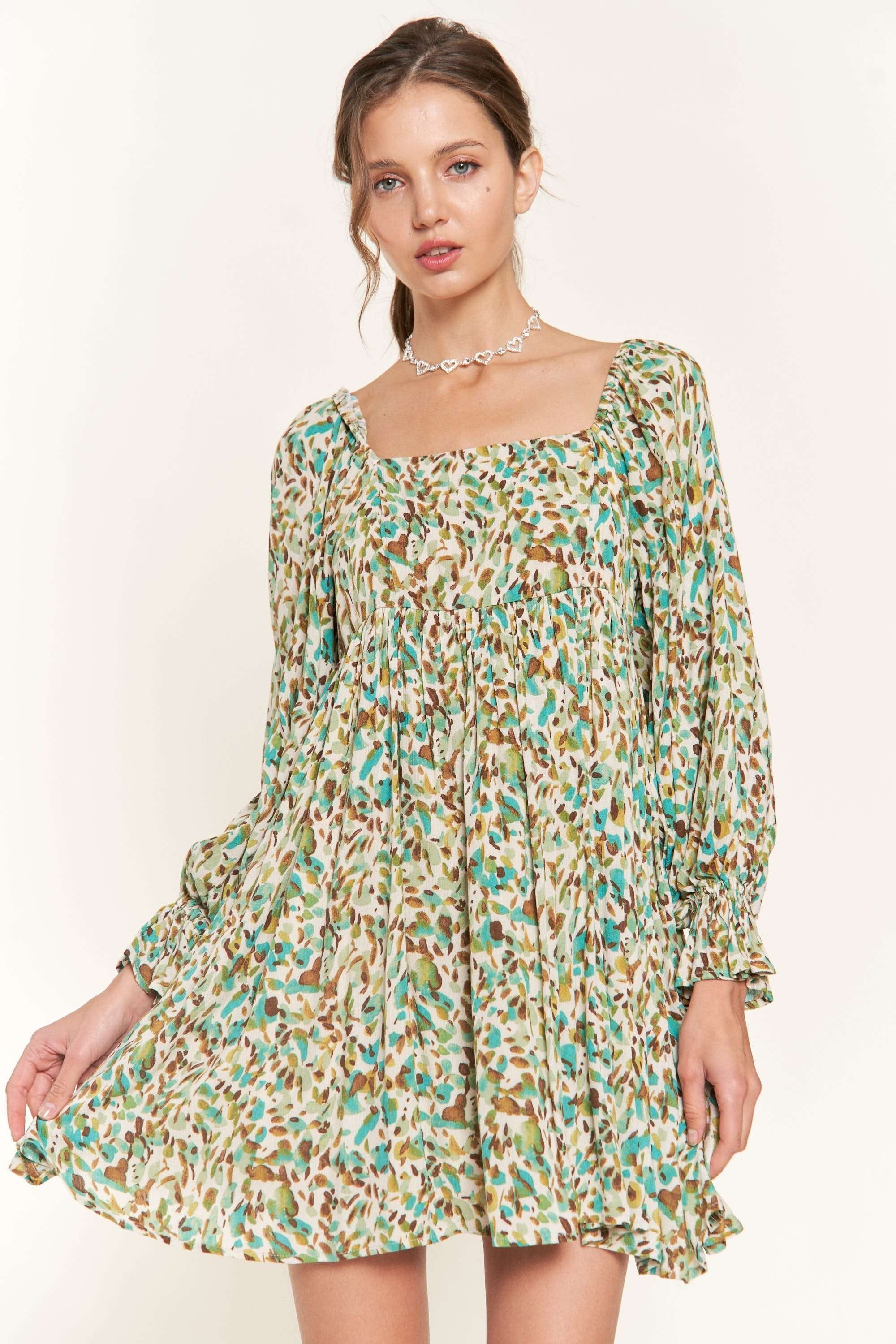 Green Mini Dress With Long Sleeves sold by Pinkblush