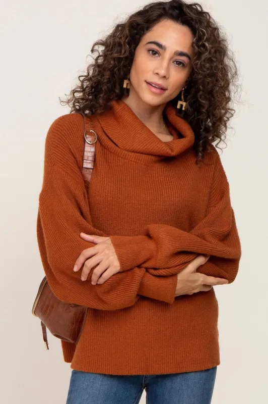 Rust Turtleneck Knit Sweater sold by Pinkblush