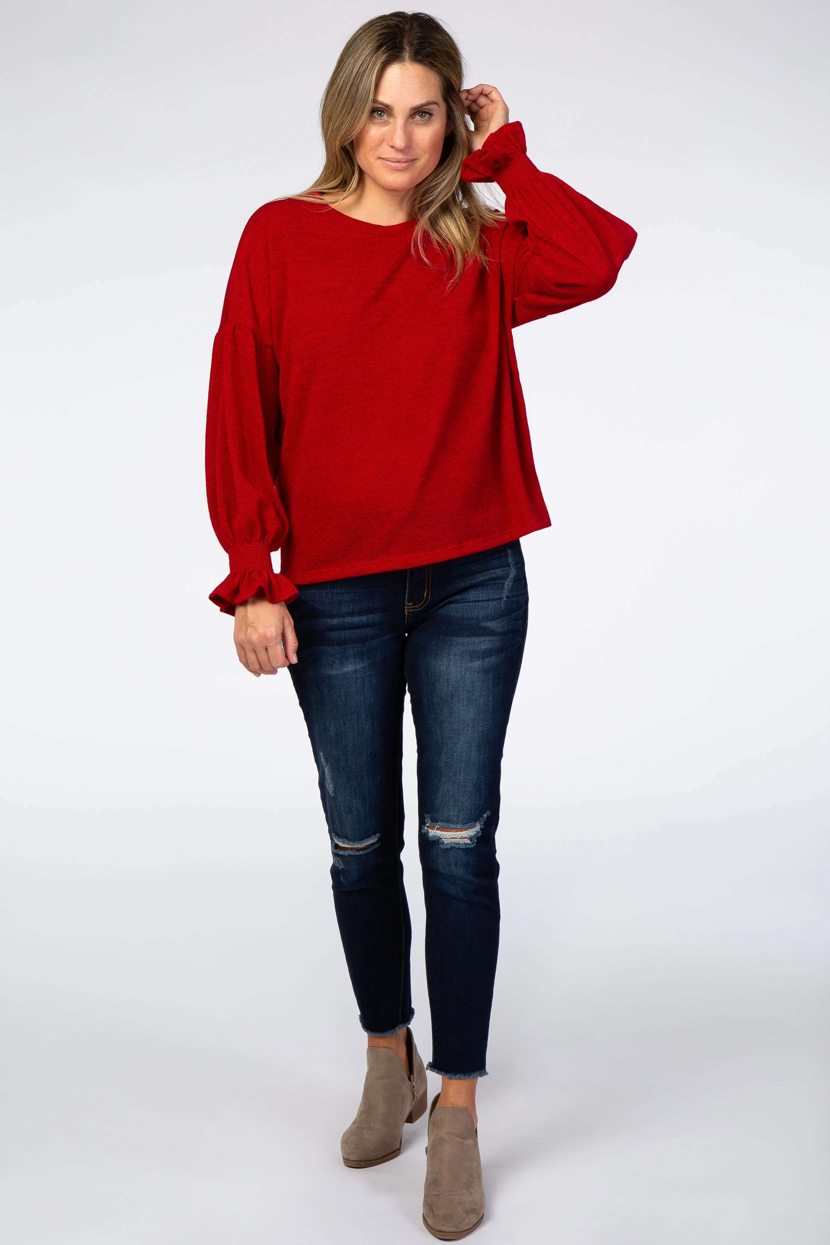 Red Bubble Ruffle Long Sleeve Top sold by Pinkblush product image thumbnail 4