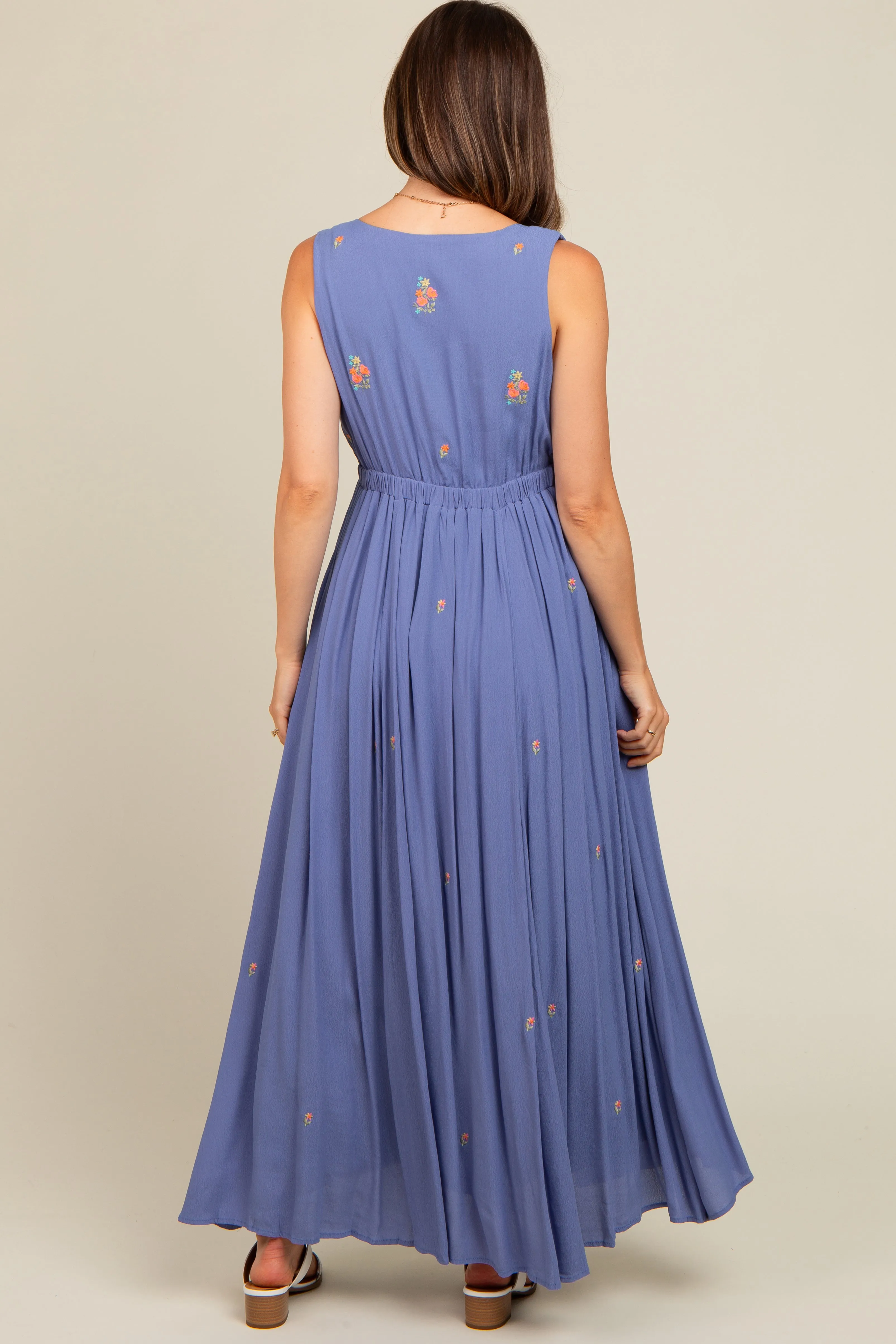 Perwinkle Floral Embroidered Sleeveless Maternity Maxi Dress sold by Pinkblush product image thumbnail 4