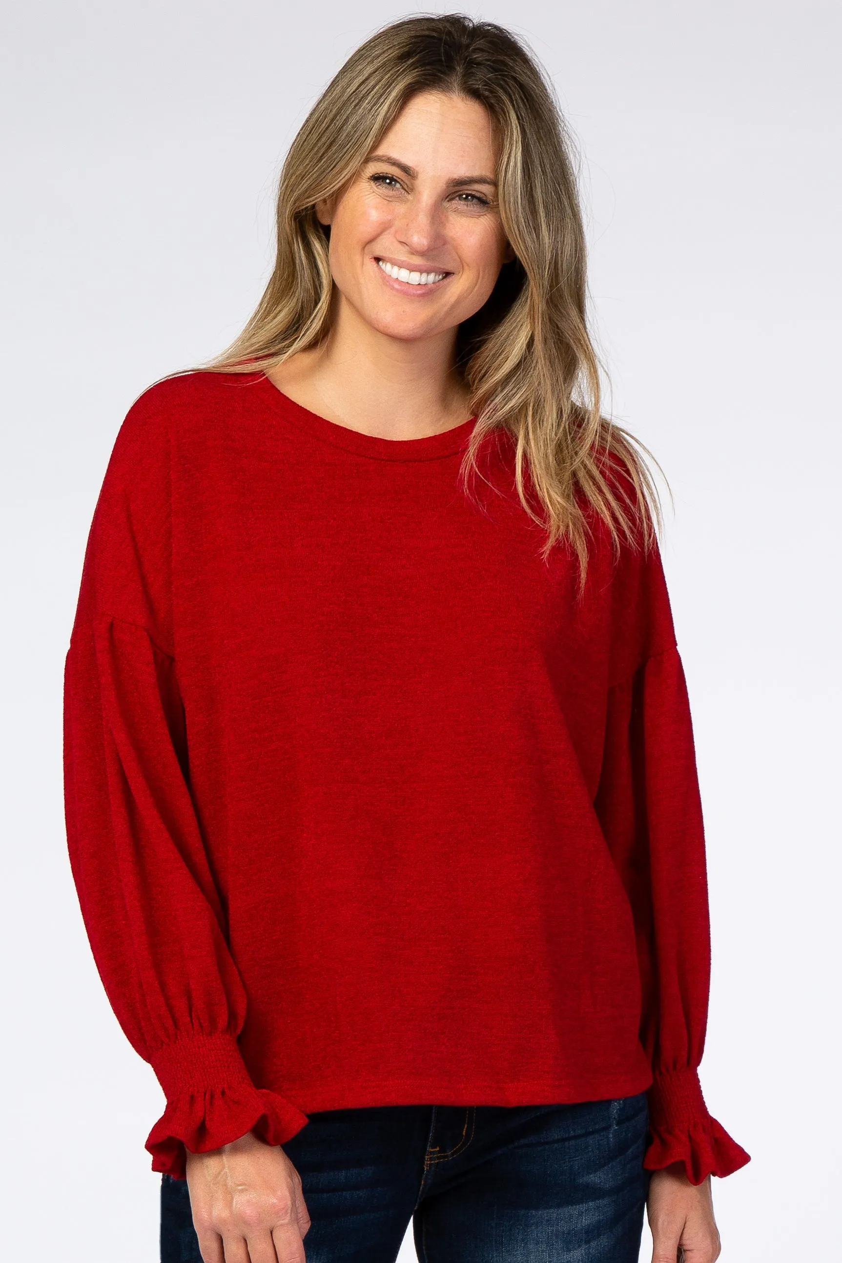 Red Bubble Ruffle Long Sleeve Top sold by Pinkblush