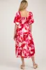 Red Floral Tiered Puff Sleeve Maternity Midi Dress sold by Pinkblush