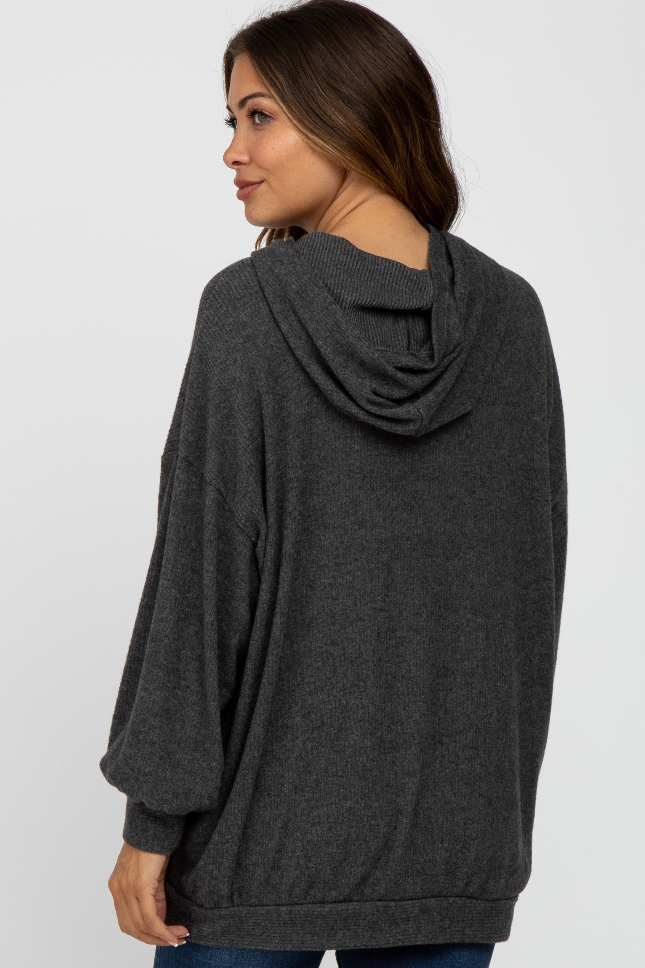 Charcoal Brushed Ribbed Maternity Hooded Top sold by Pinkblush product image thumbnail 4