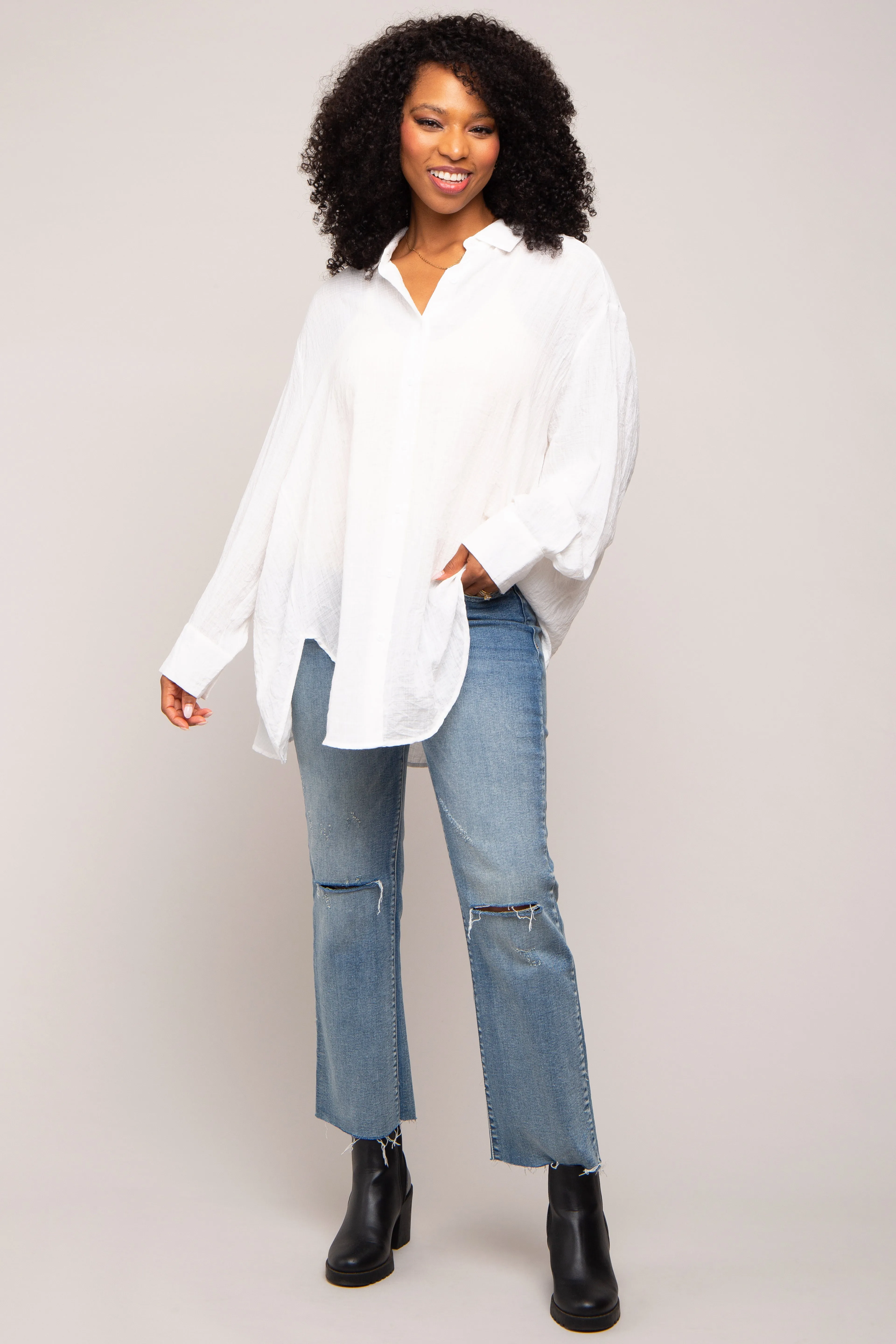 Ivory Lightweight Sheer Button Down Blouse sold by Pinkblush product image thumbnail 5