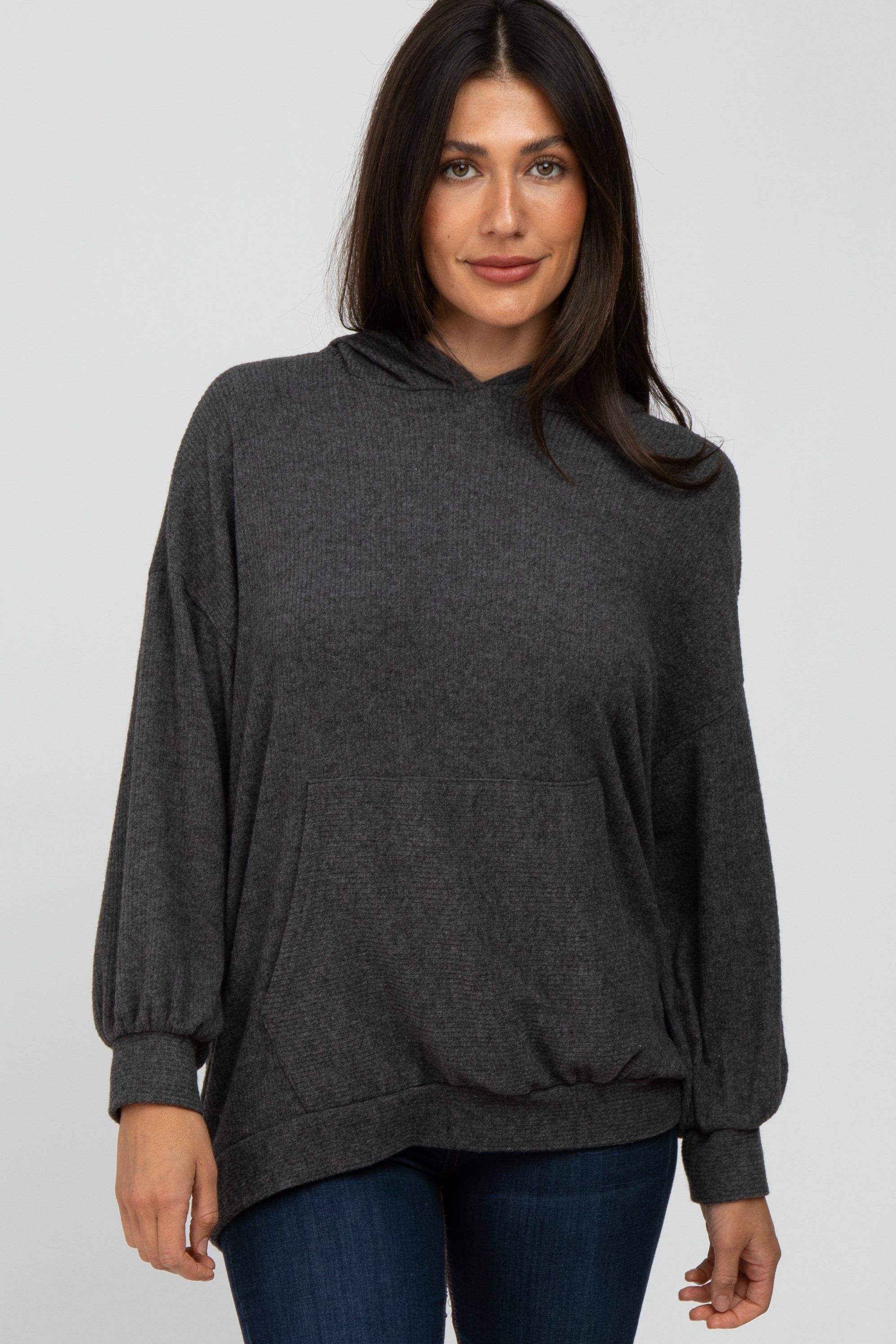 Charcoal Brushed Ribbed Maternity Hooded Top sold by Pinkblush product image thumbnail 5
