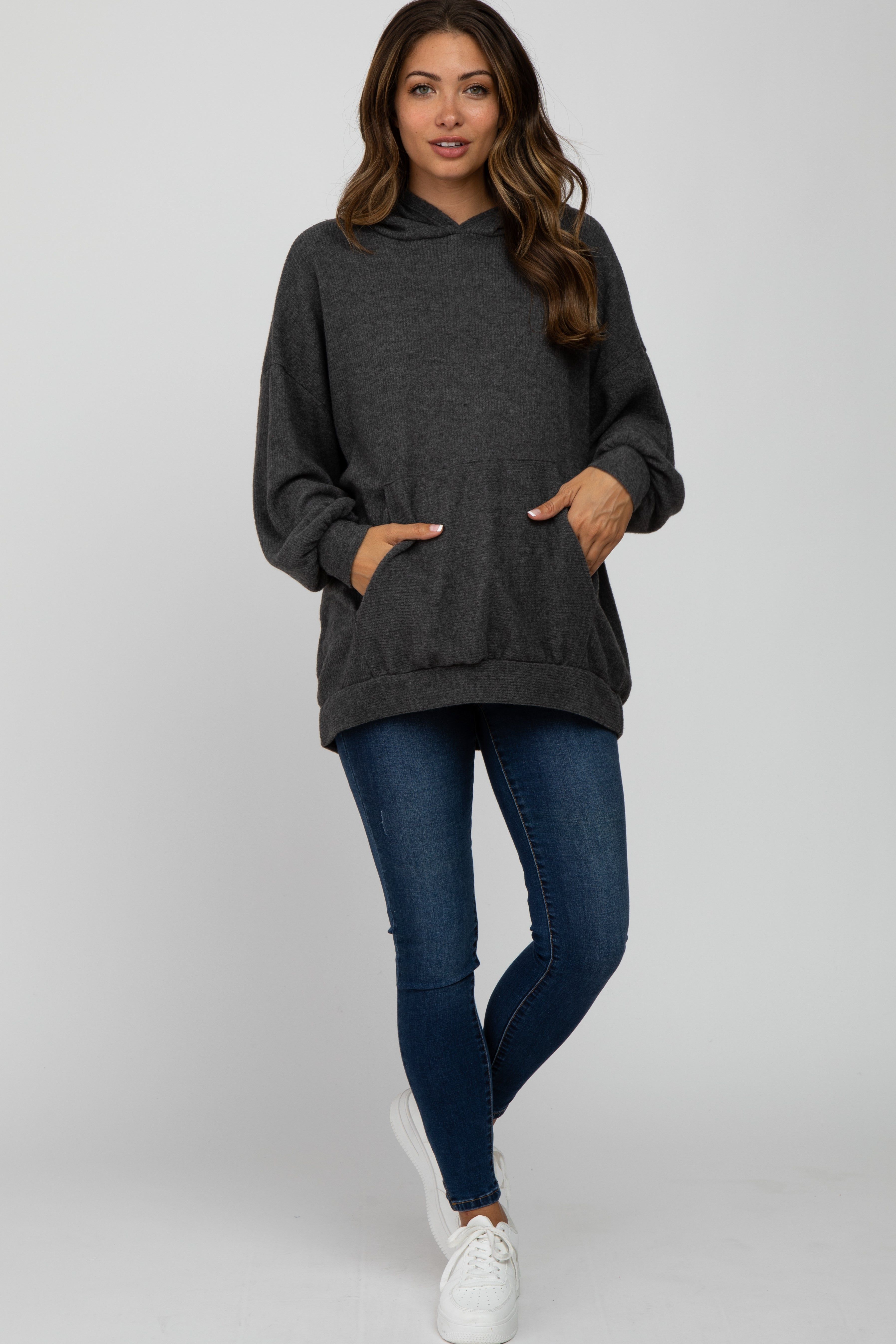 Charcoal Brushed Ribbed Maternity Hooded Top sold by Pinkblush product image thumbnail 2