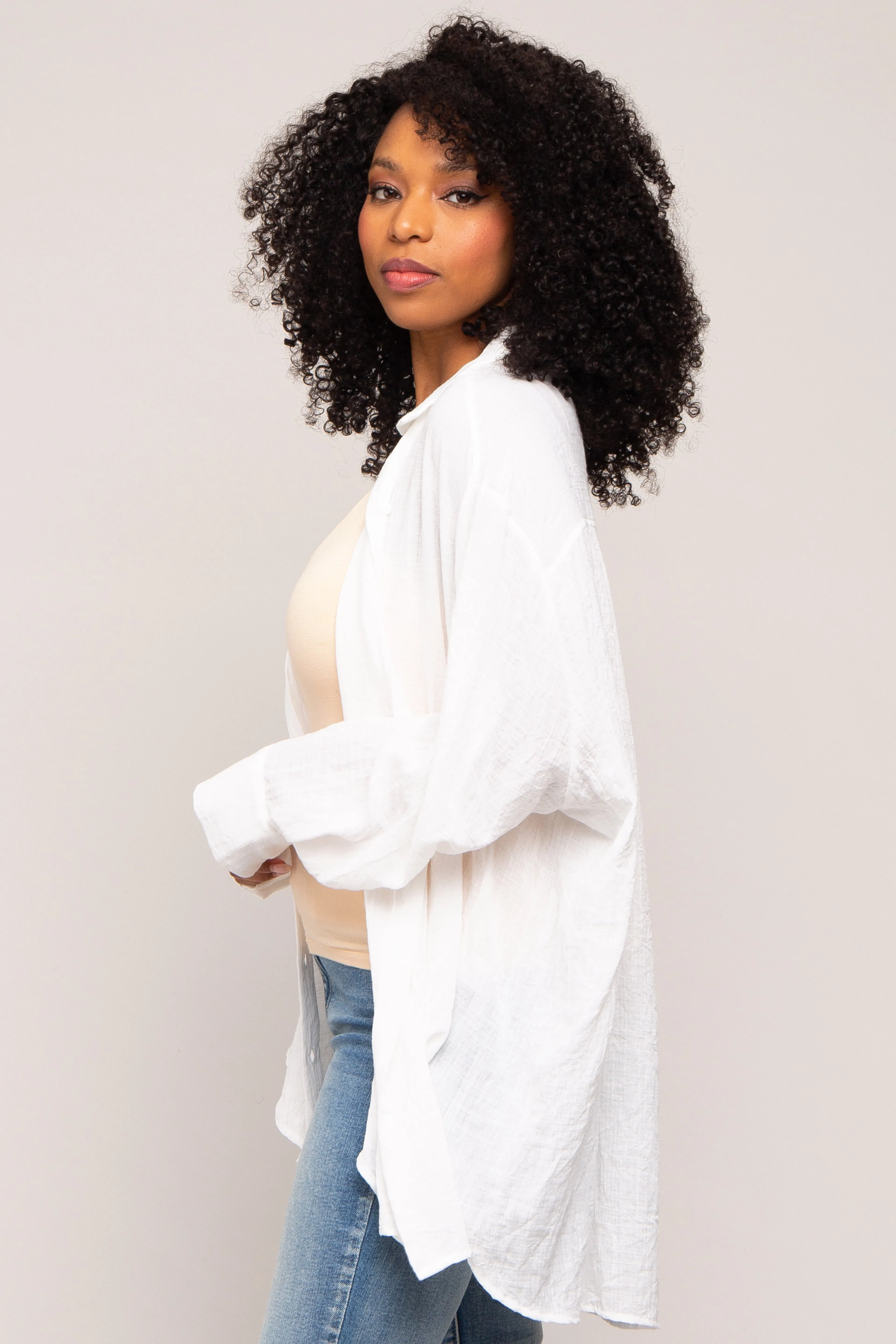 Ivory Lightweight Sheer Button Down Blouse sold by Pinkblush product image thumbnail 3