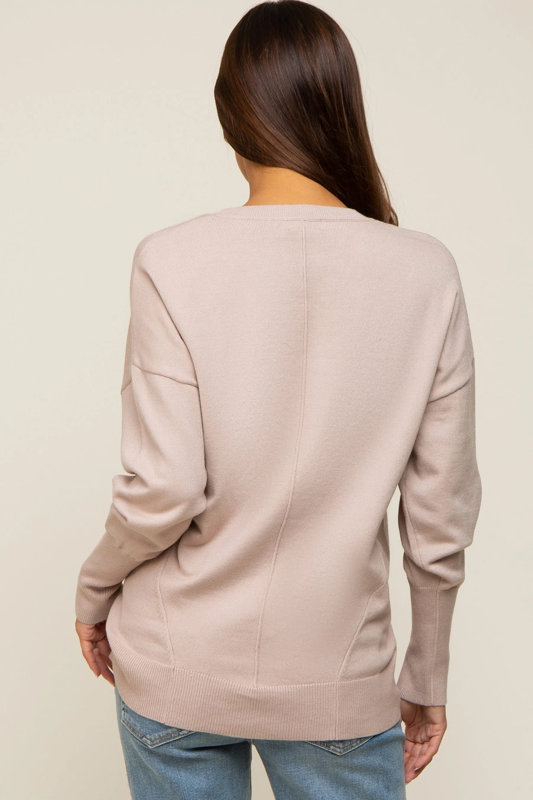 Beige Rib Knit Exposed Seam Maternity Sweater sold by Pinkblush product image thumbnail 3