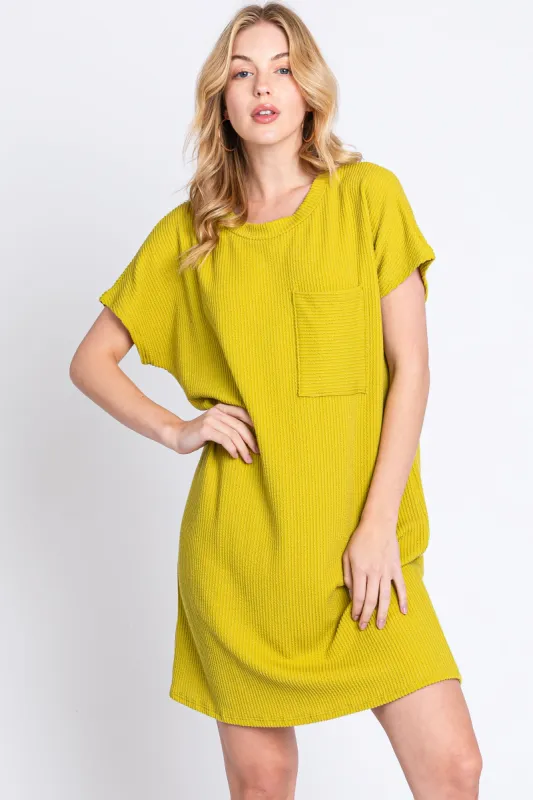 Lime Ribbed Front Pocket Dolman Short Sleeve Dress sold by Pinkblush