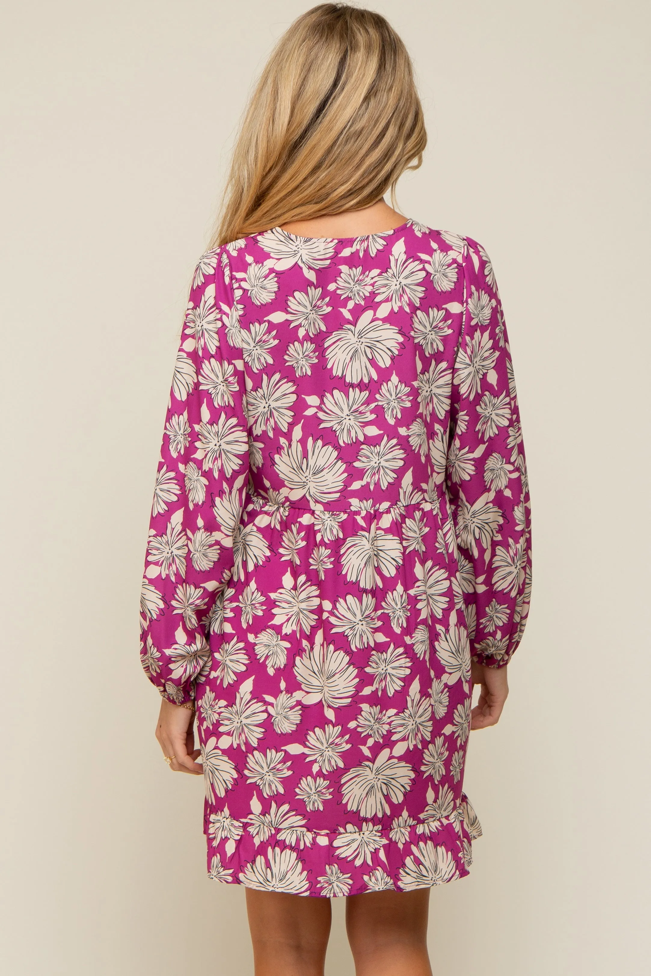 Magenta Floral V-Neck Long Sleeve Maternity Dress sold by Pinkblush product image thumbnail 4