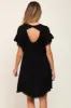 Black Frayed Trim Back Keyhole Linen Maternity Dress sold by Pinkblush