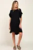 Black Frayed Trim Back Keyhole Linen Maternity Dress sold by Pinkblush